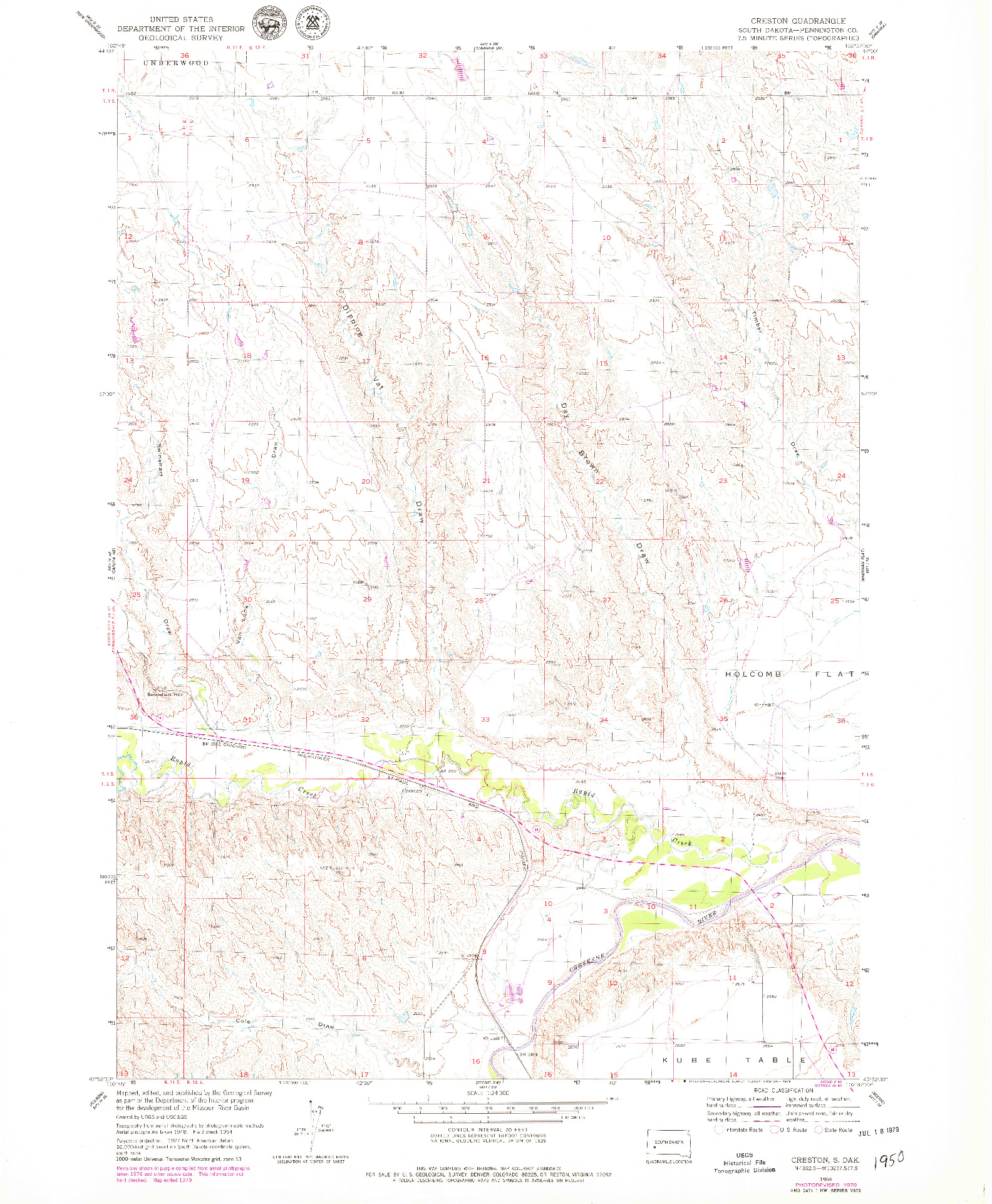 USGS 1:24000-SCALE QUADRANGLE FOR CRESTON, SD 1954