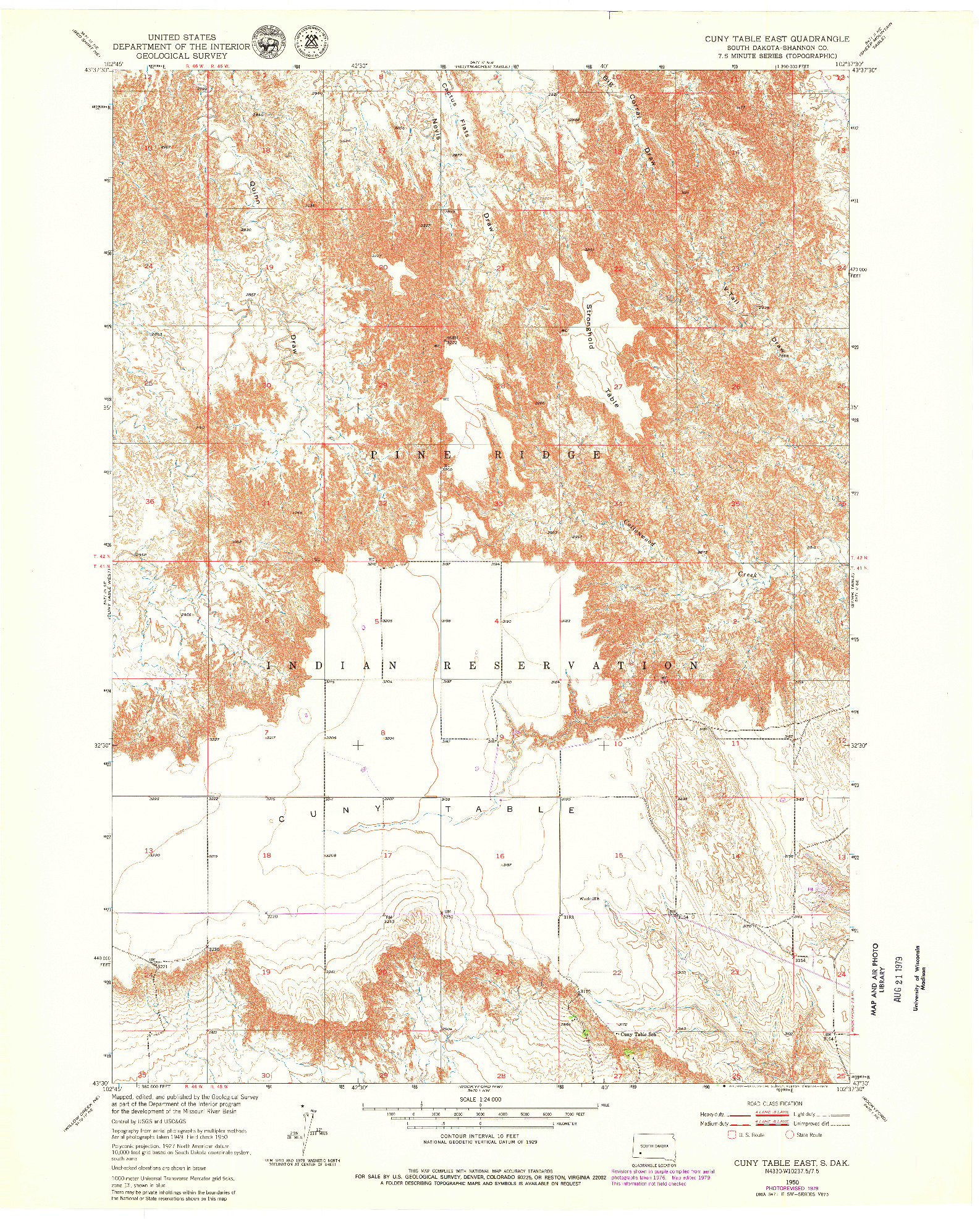 USGS 1:24000-SCALE QUADRANGLE FOR CUNY TABLE EAST, SD 1950