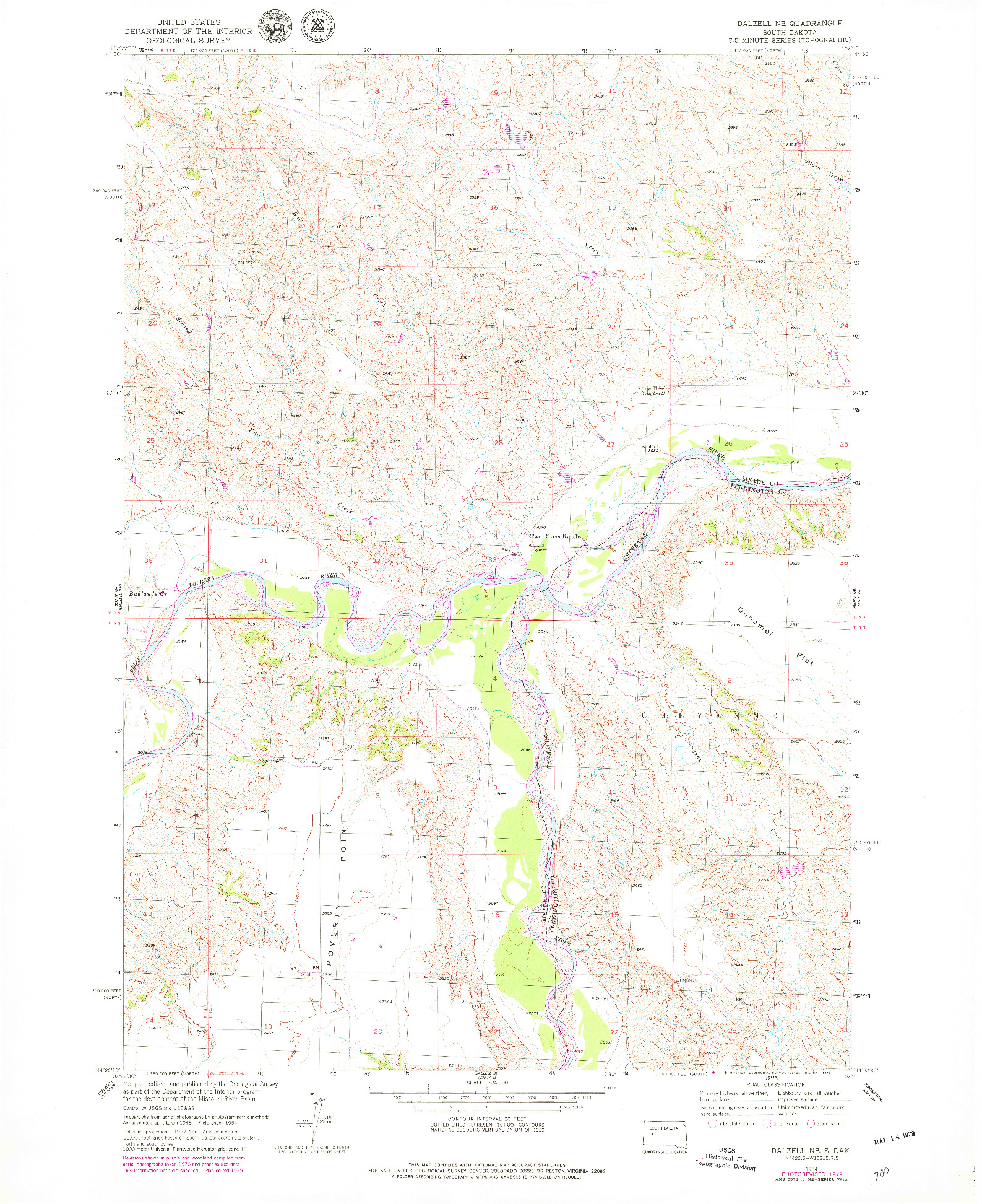 USGS 1:24000-SCALE QUADRANGLE FOR DALZELL NE, SD 1954