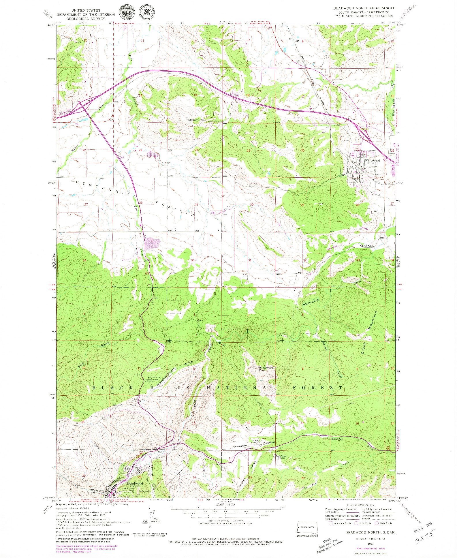 USGS 1:24000-SCALE QUADRANGLE FOR DEADWOOD NORTH, SD 1961