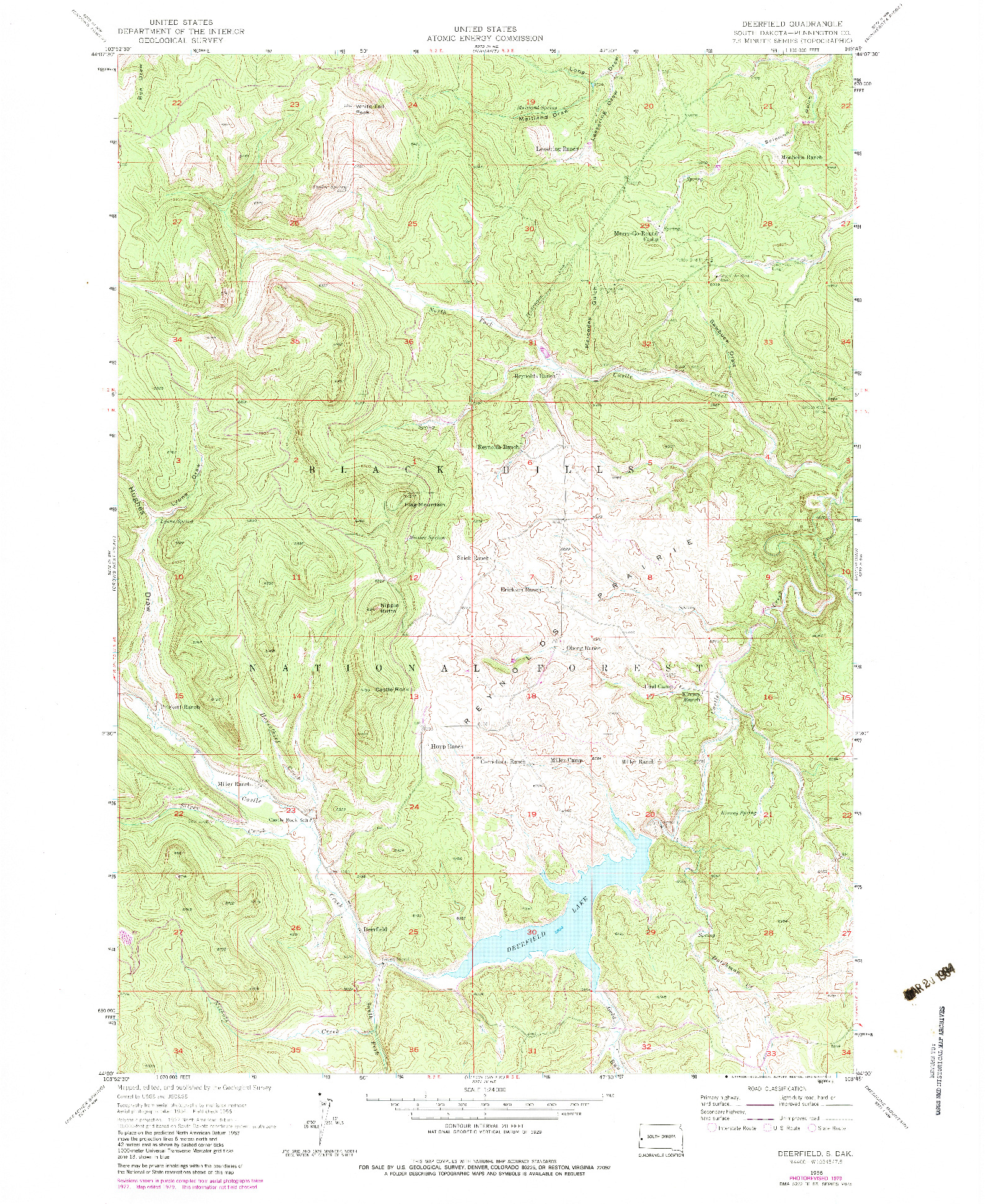 USGS 1:24000-SCALE QUADRANGLE FOR DEERFIELD, SD 1956