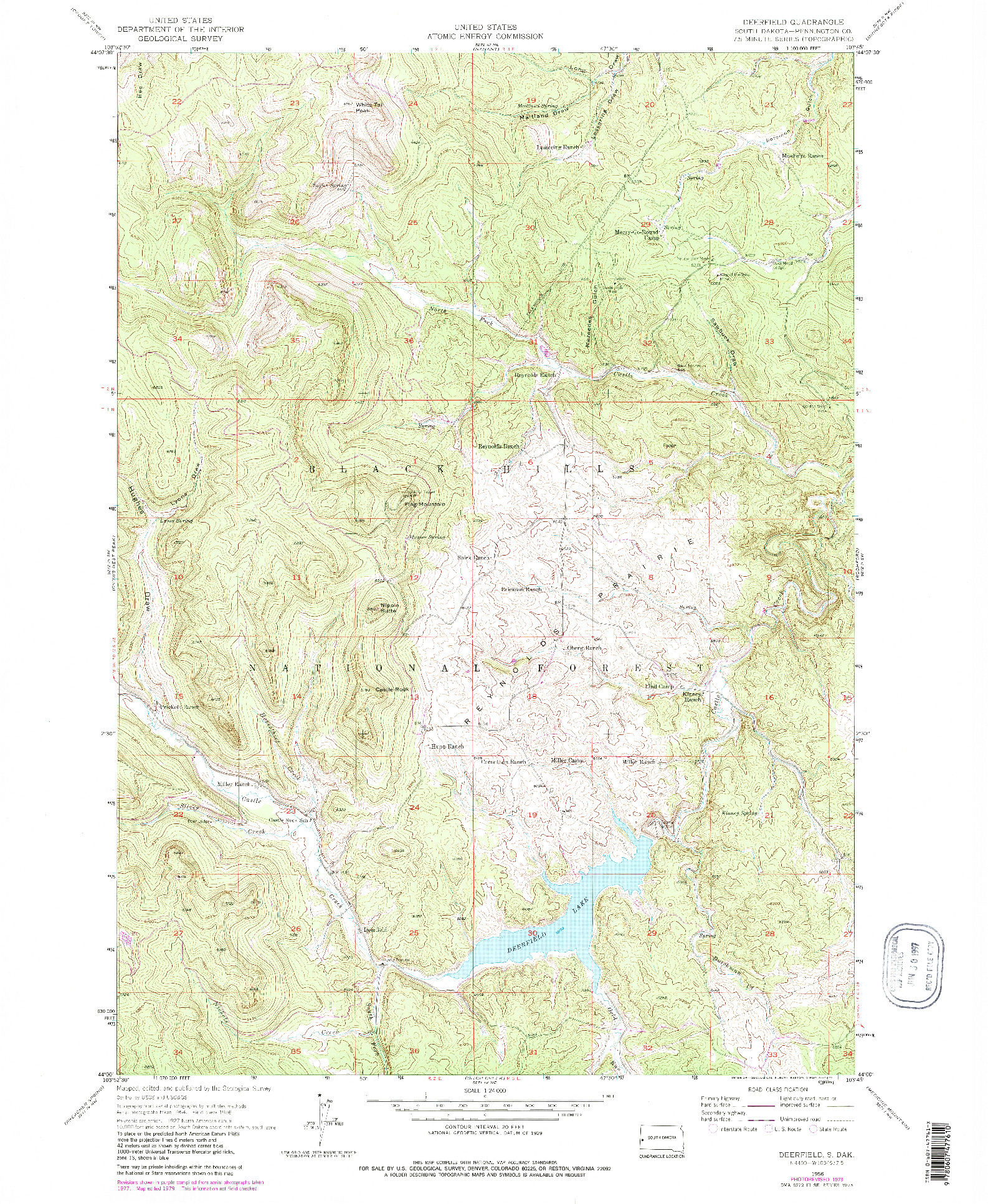 USGS 1:24000-SCALE QUADRANGLE FOR DEERFIELD, SD 1956