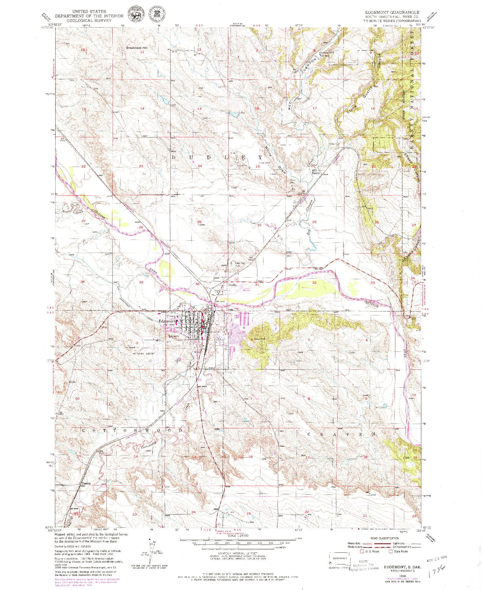 USGS 1:24000-SCALE QUADRANGLE FOR EDGEMONT, SD 1950