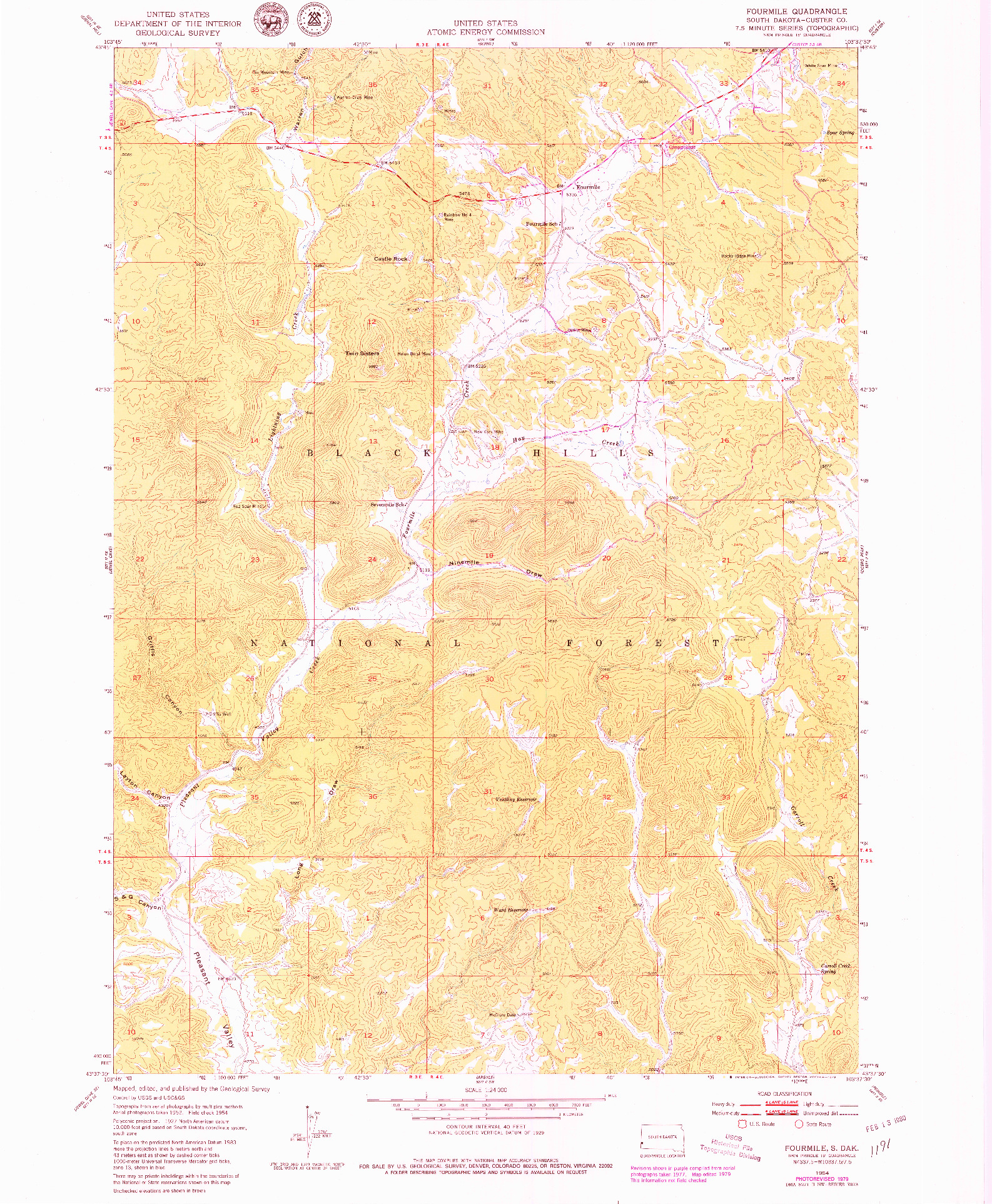 USGS 1:24000-SCALE QUADRANGLE FOR FOURMILE, SD 1954