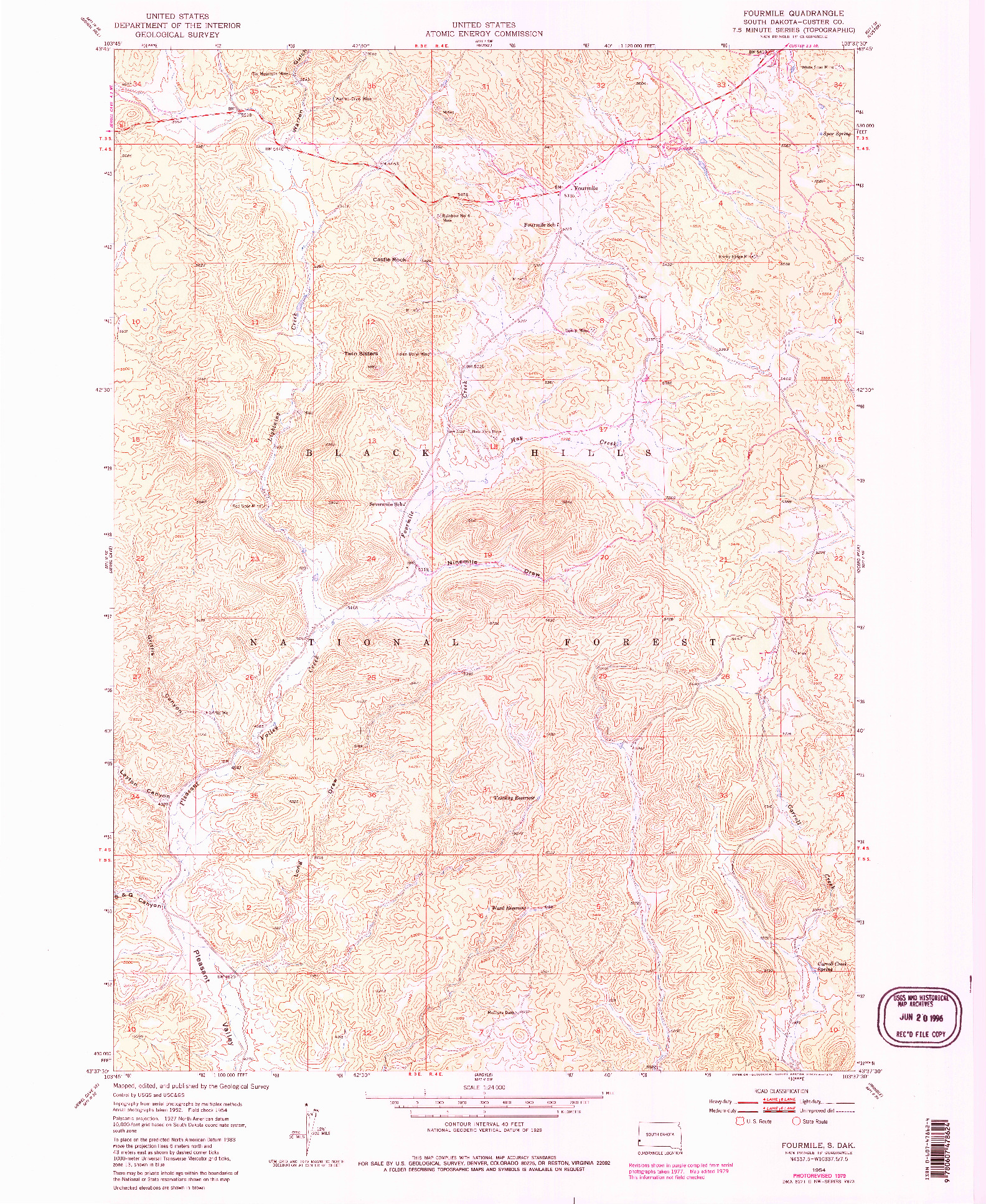 USGS 1:24000-SCALE QUADRANGLE FOR FOURMILE, SD 1954