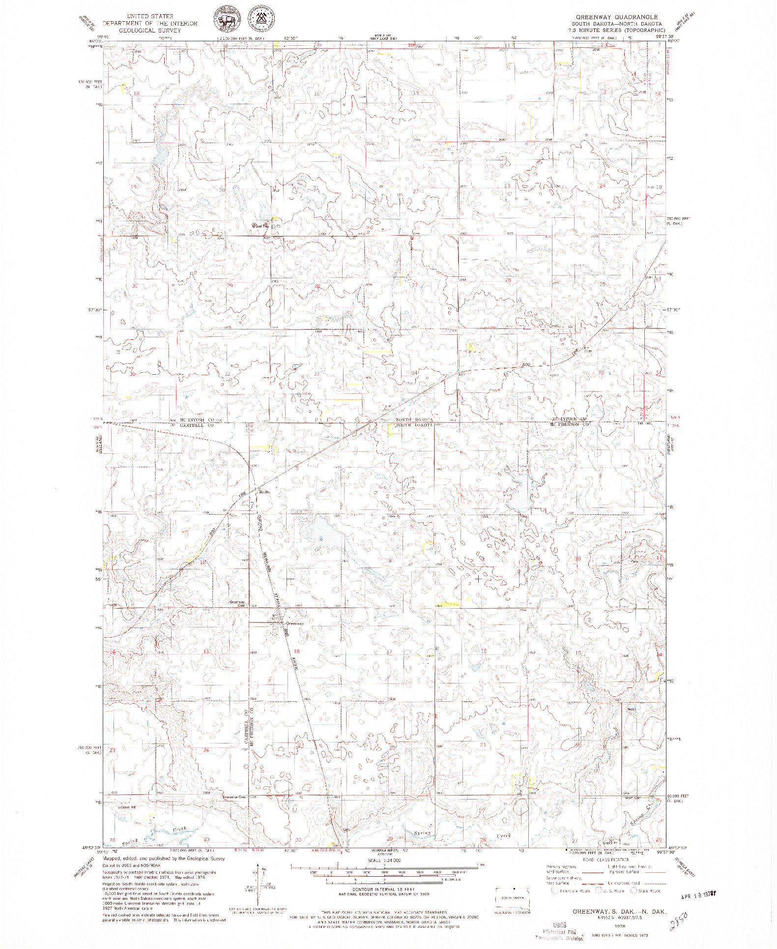 USGS 1:24000-SCALE QUADRANGLE FOR GREENWAY, SD 1978