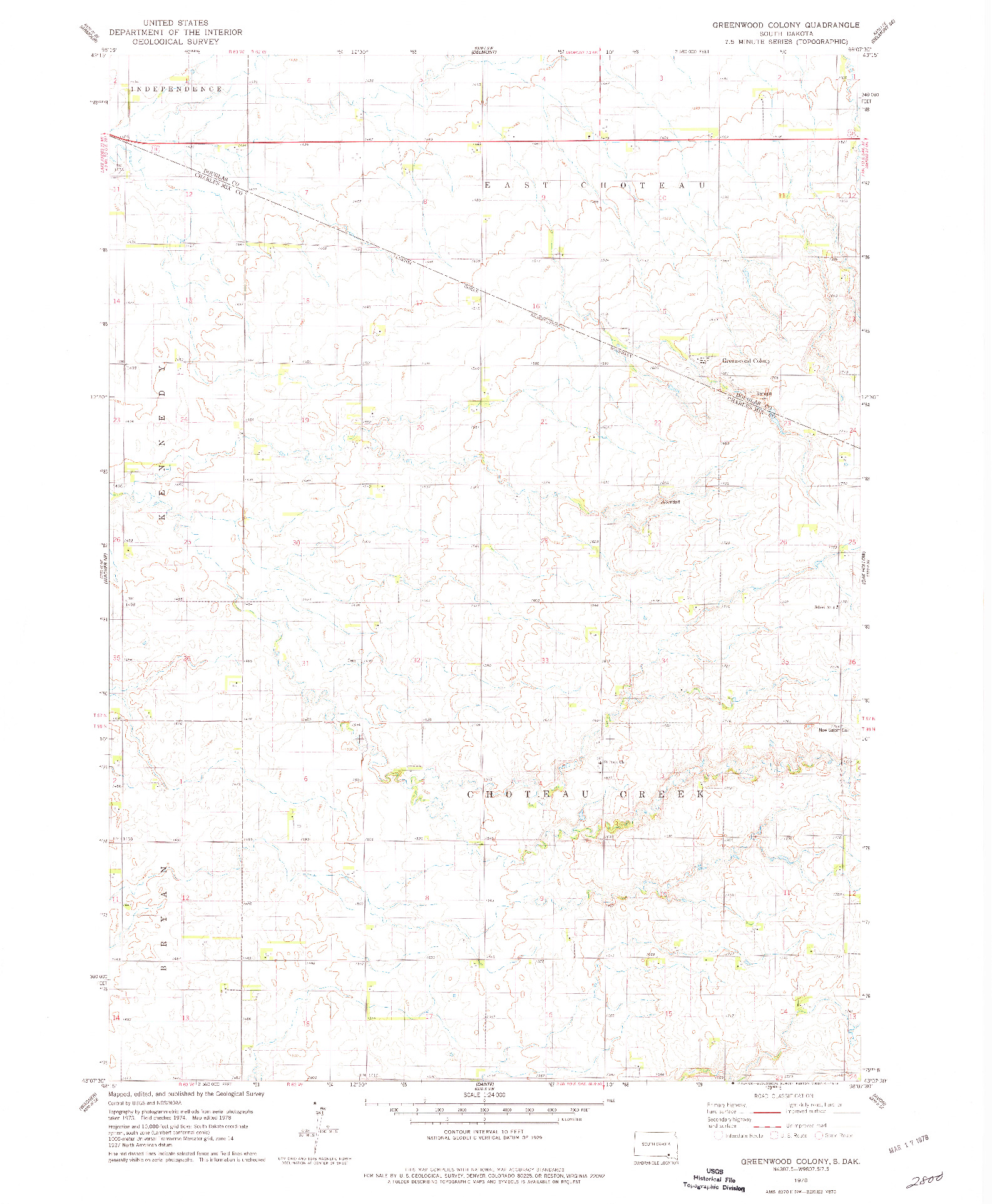 USGS 1:24000-SCALE QUADRANGLE FOR GREENWOOD COLONY, SD 1978