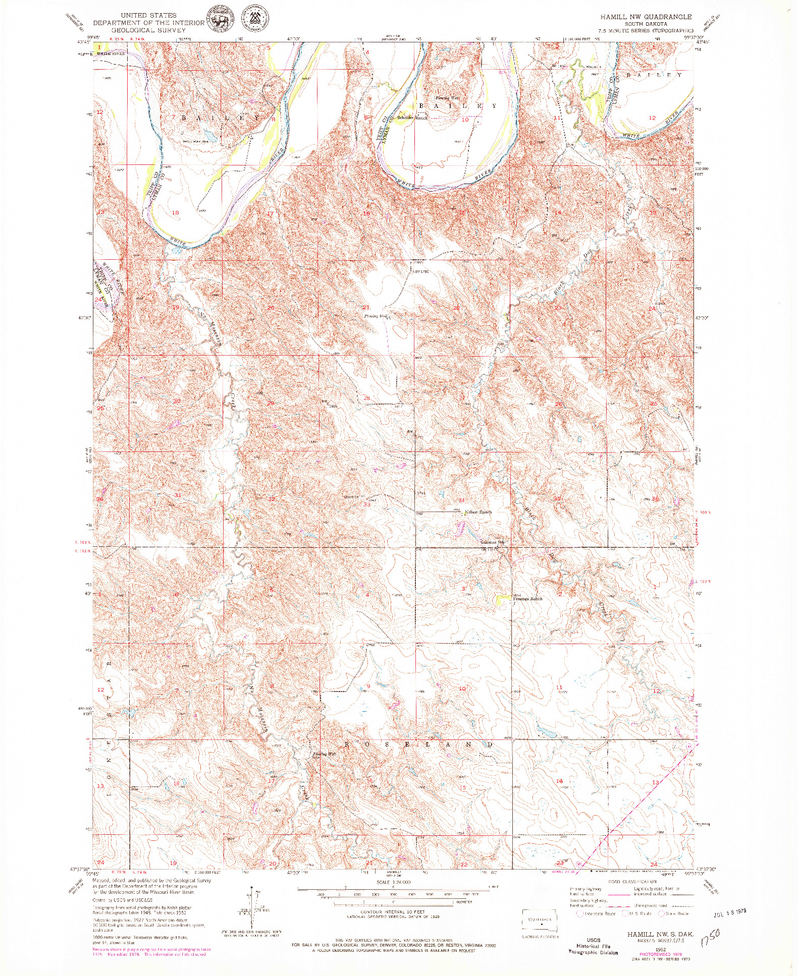 USGS 1:24000-SCALE QUADRANGLE FOR HAMILL NW, SD 1952