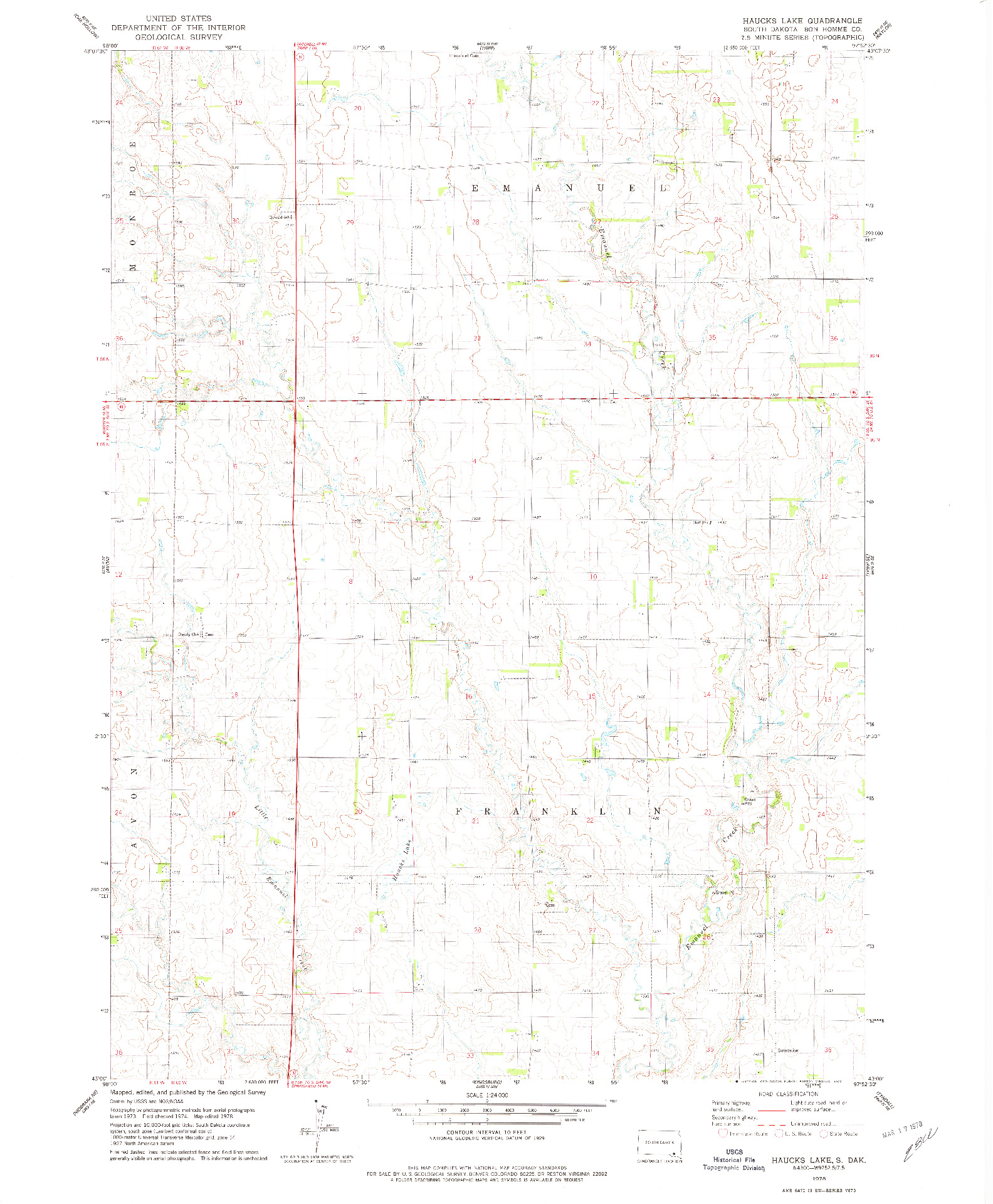 USGS 1:24000-SCALE QUADRANGLE FOR HAUCKS LAKE, SD 1978