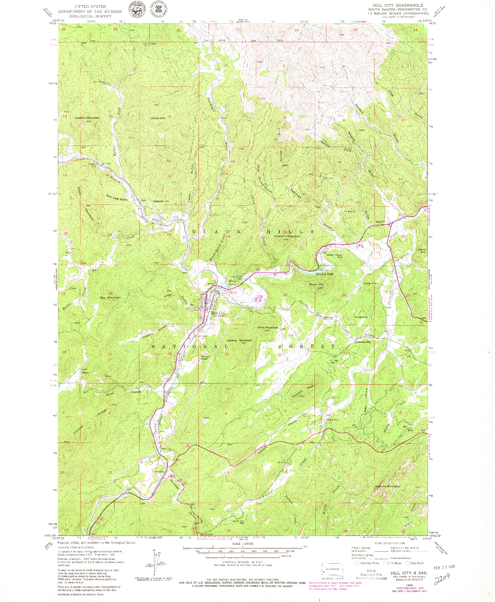 USGS 1:24000-SCALE QUADRANGLE FOR HILL CITY, SD 1954