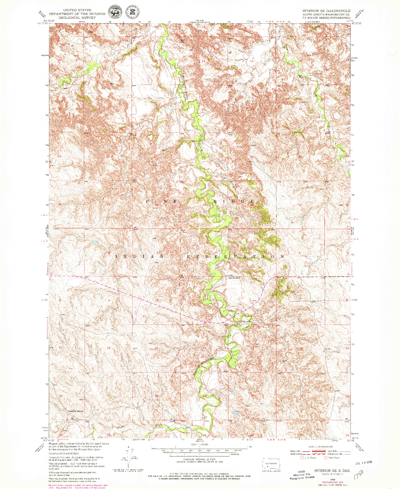 USGS 1:24000-SCALE QUADRANGLE FOR INTERIOR SE, SD 1950