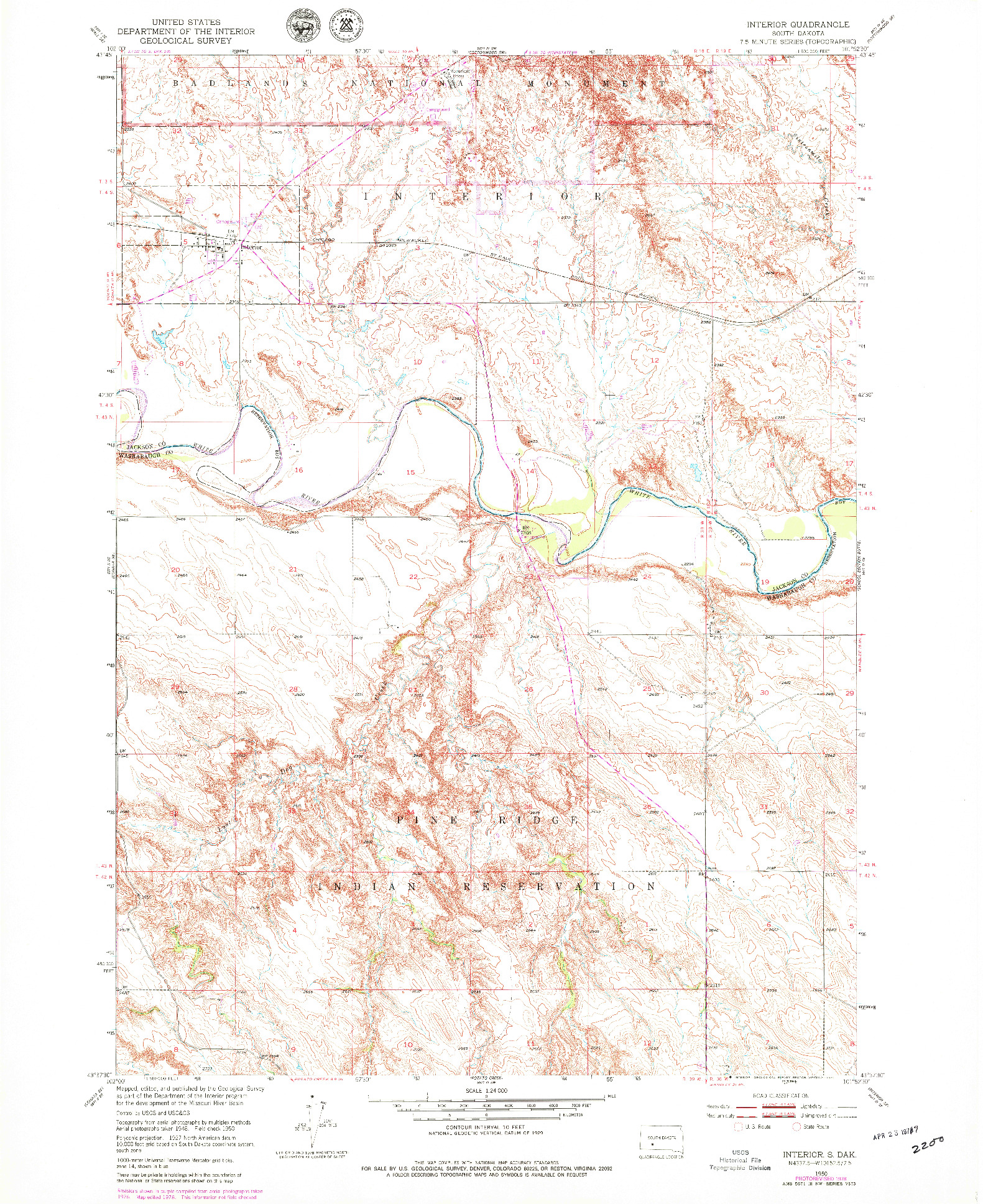 USGS 1:24000-SCALE QUADRANGLE FOR INTERIOR, SD 1950