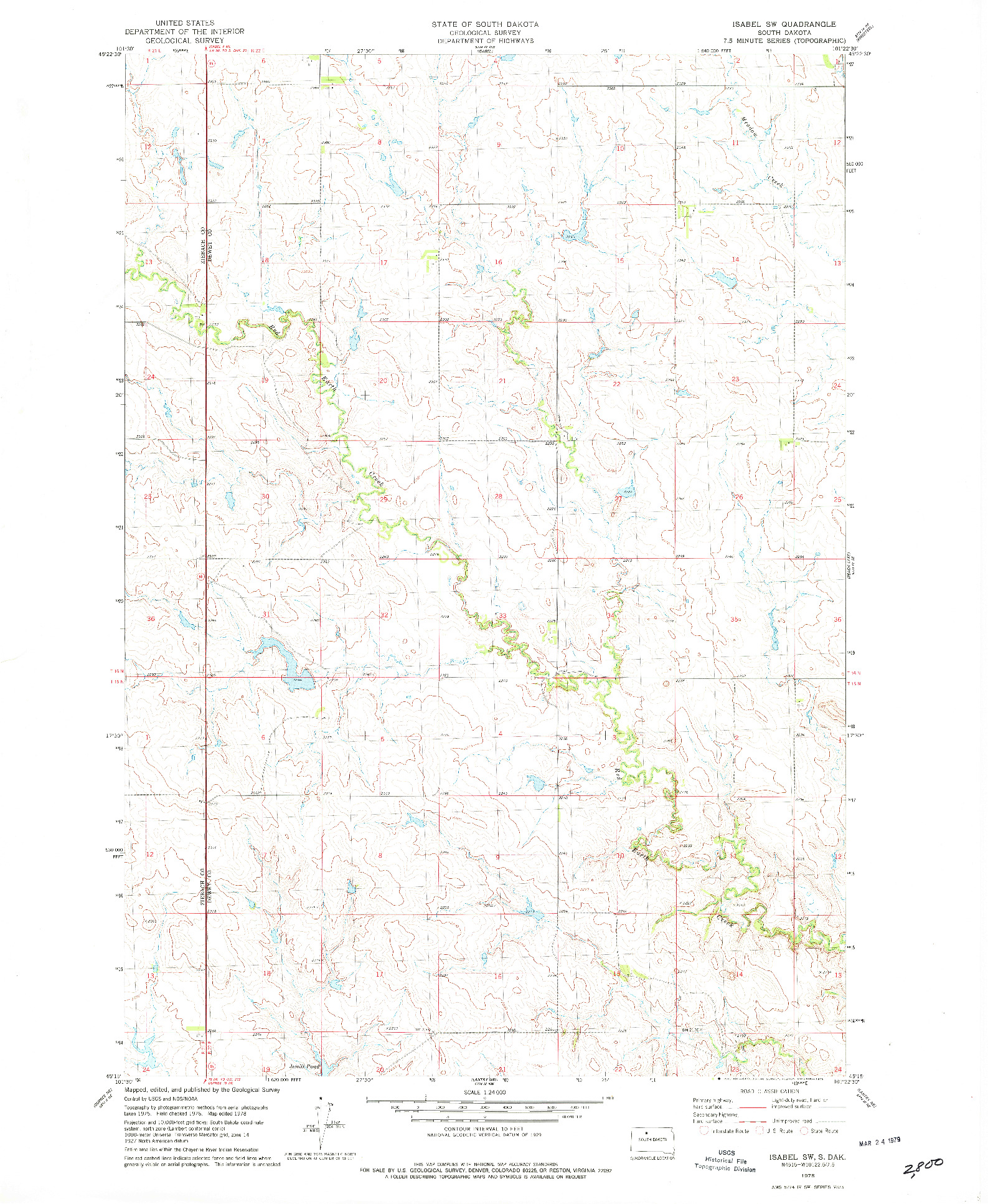 USGS 1:24000-SCALE QUADRANGLE FOR ISABEL SW, SD 1978