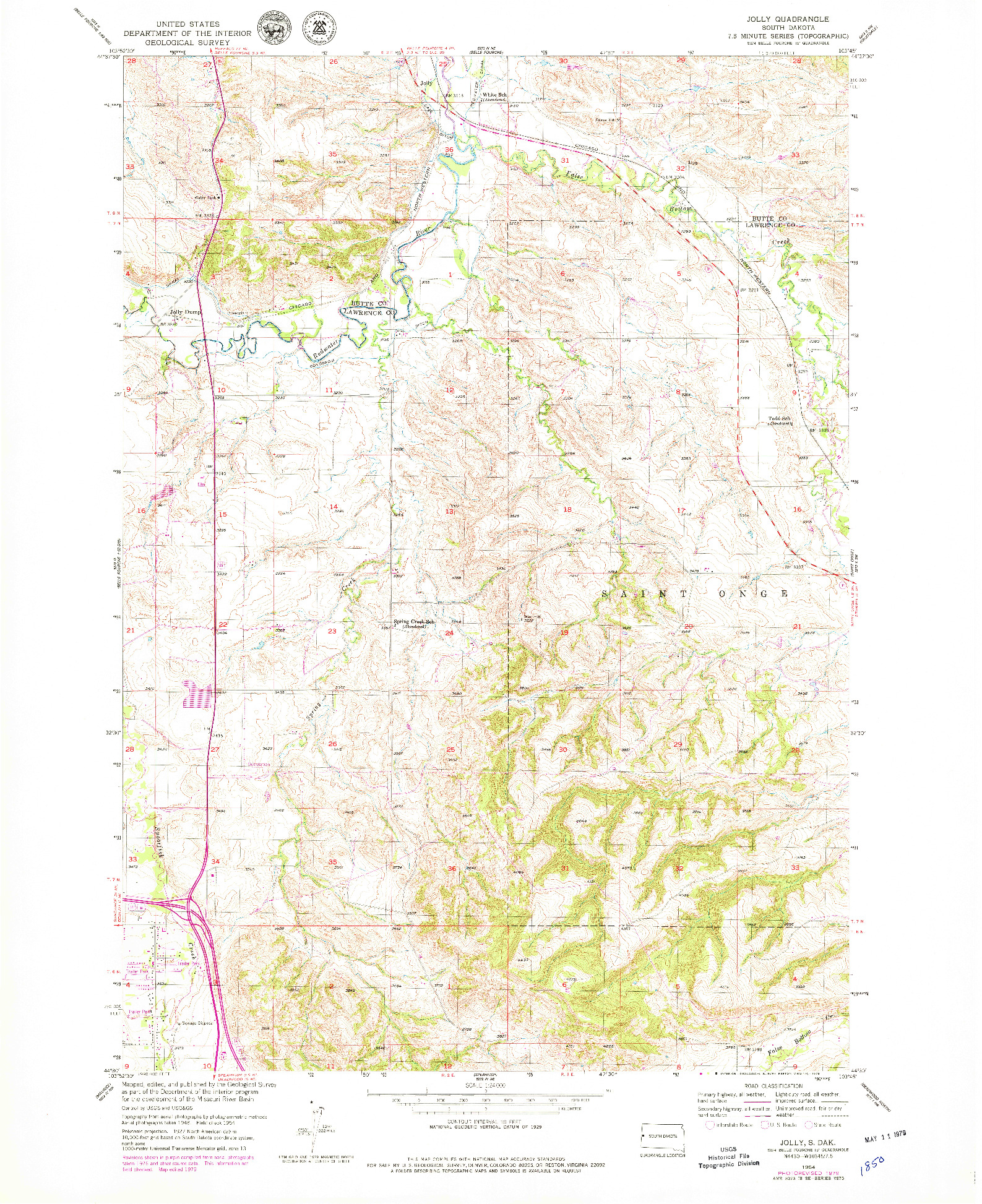 USGS 1:24000-SCALE QUADRANGLE FOR JOLLY, SD 1954