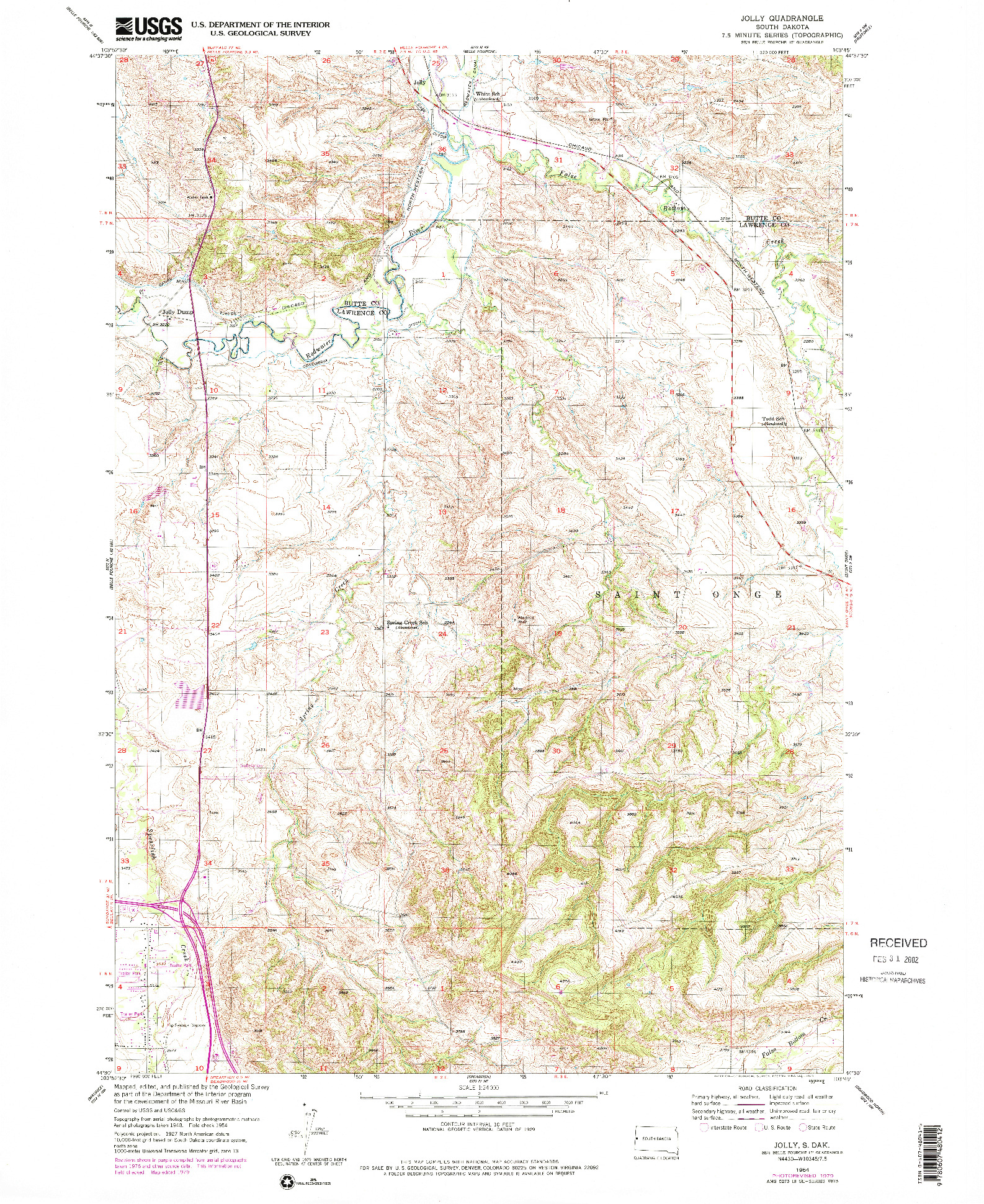 USGS 1:24000-SCALE QUADRANGLE FOR JOLLY, SD 1954