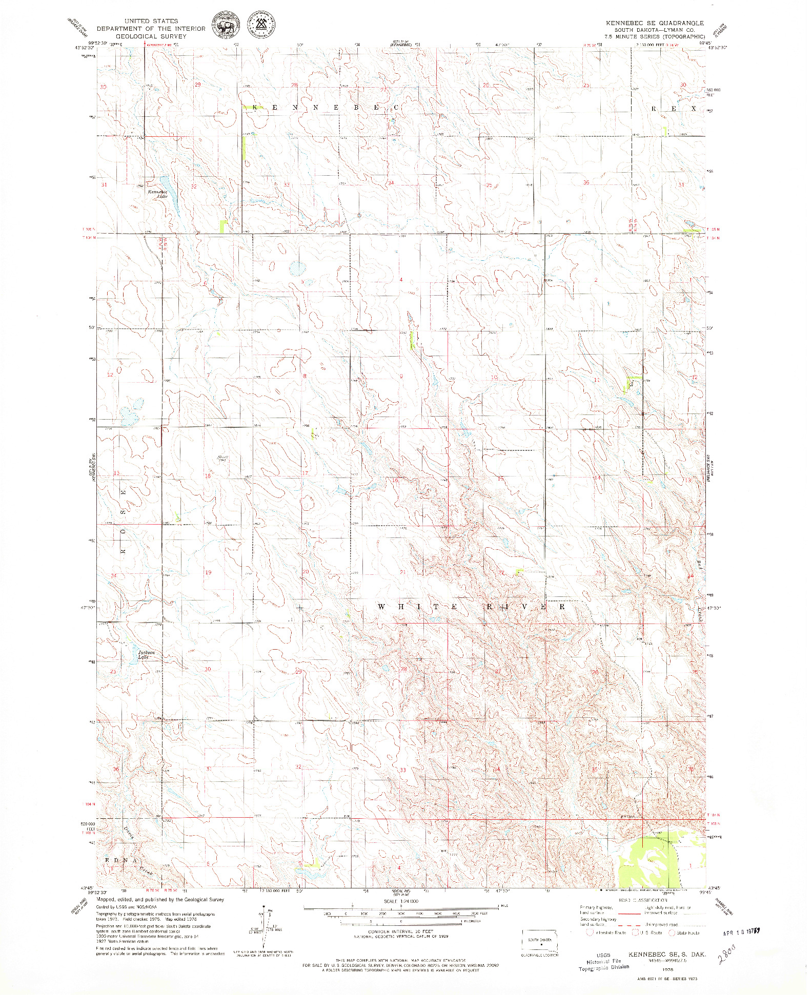 USGS 1:24000-SCALE QUADRANGLE FOR KENNEBEC SE, SD 1978