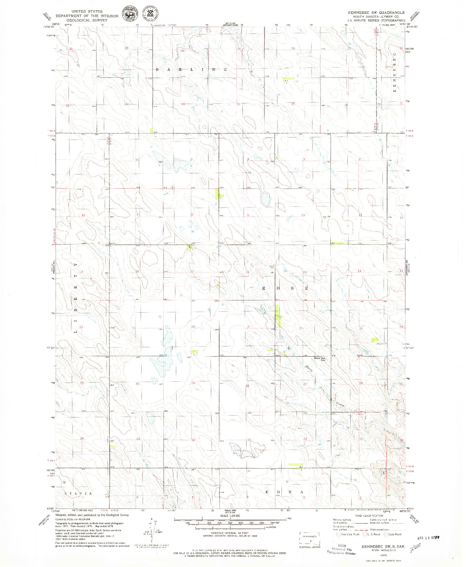 USGS 1:24000-SCALE QUADRANGLE FOR KENNEBEC SW, SD 1978