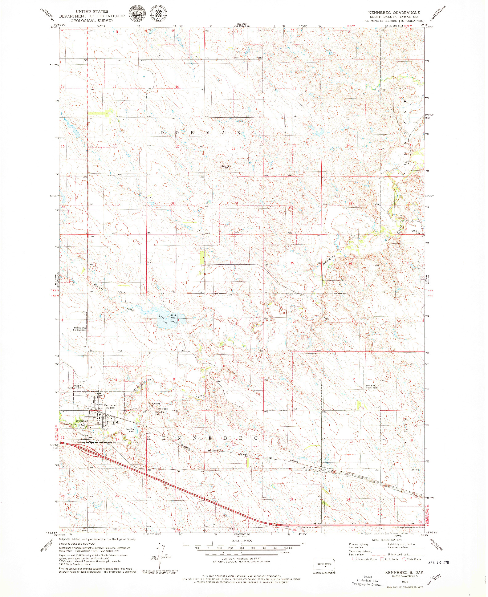USGS 1:24000-SCALE QUADRANGLE FOR KENNEBEC, SD 1978