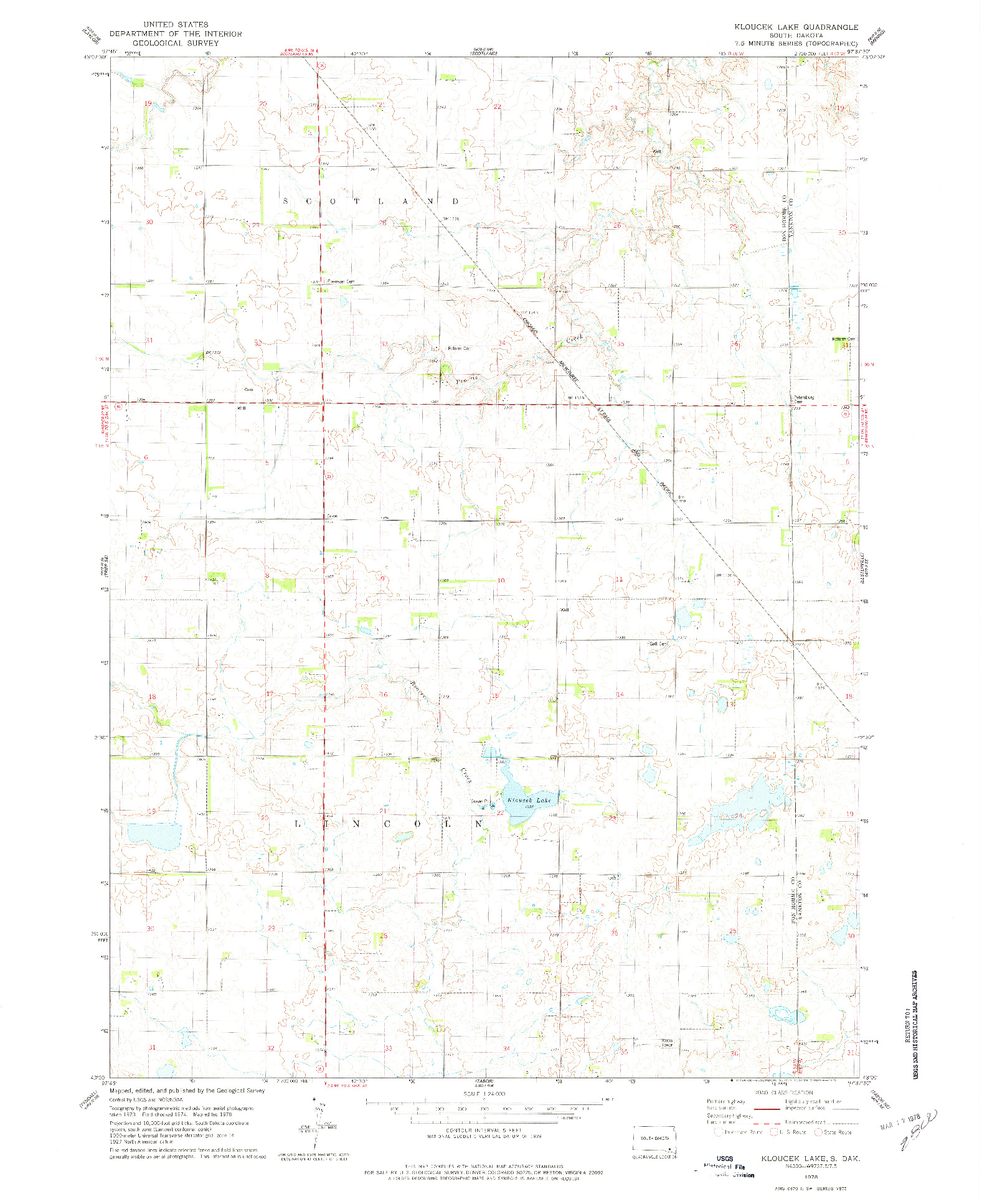 USGS 1:24000-SCALE QUADRANGLE FOR KLOUCEK LAKE, SD 1978