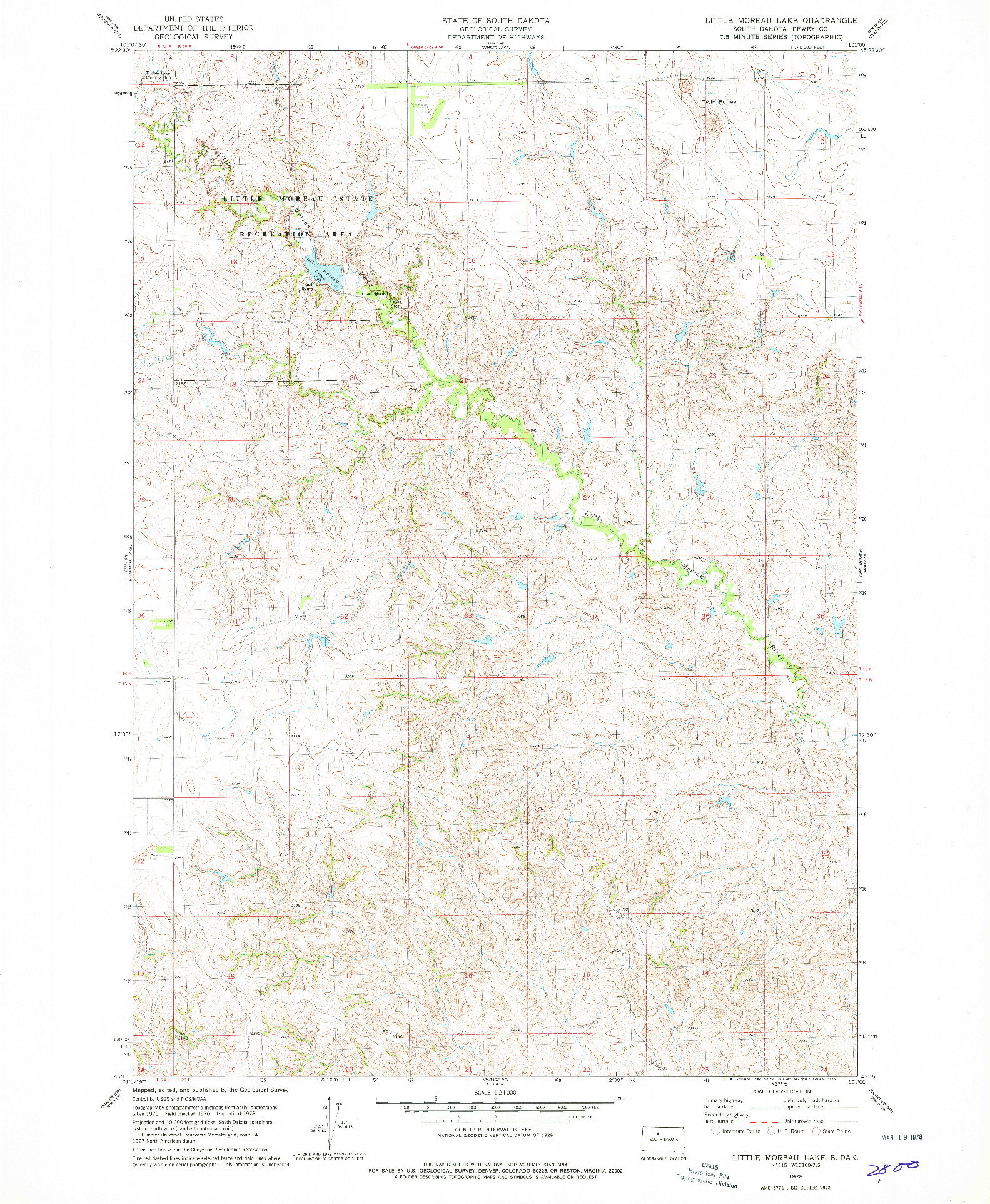 USGS 1:24000-SCALE QUADRANGLE FOR LITTLE MOREAU LAKE, SD 1978
