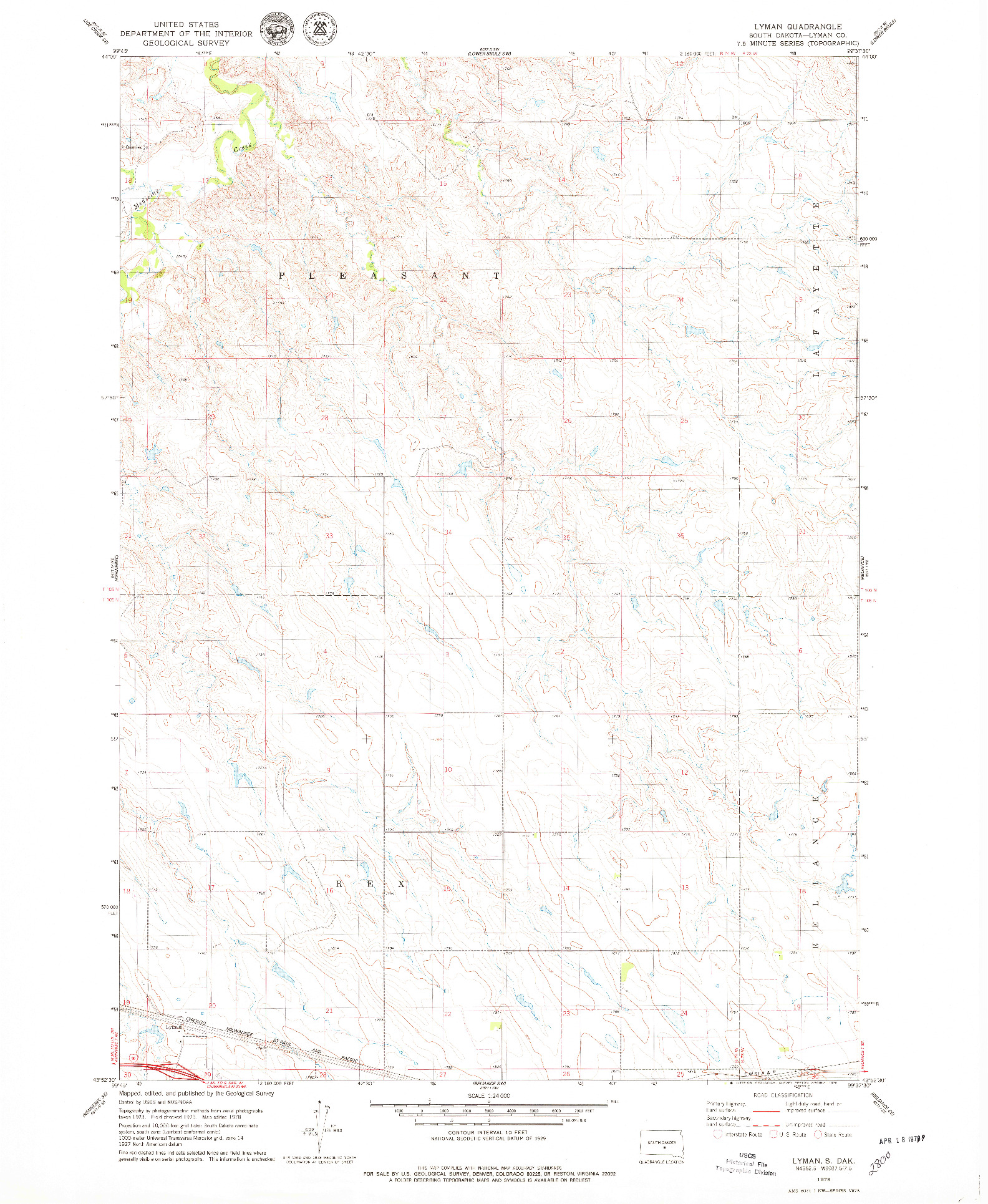 USGS 1:24000-SCALE QUADRANGLE FOR LYMAN, SD 1978