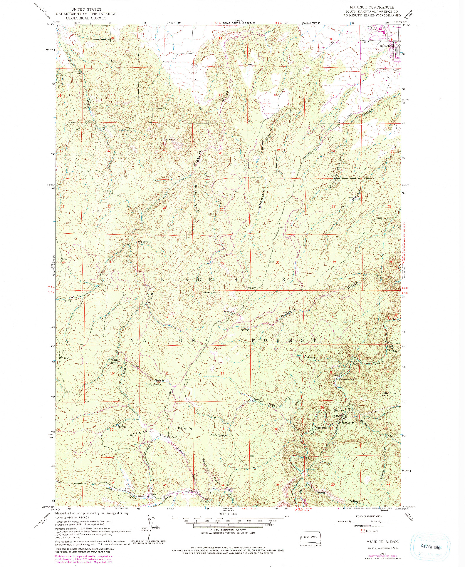 USGS 1:24000-SCALE QUADRANGLE FOR MAURICE, SD 1961