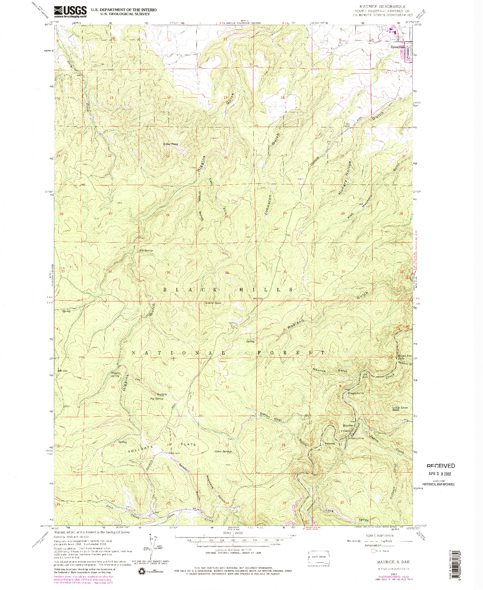 USGS 1:24000-SCALE QUADRANGLE FOR MAURICE, SD 1961