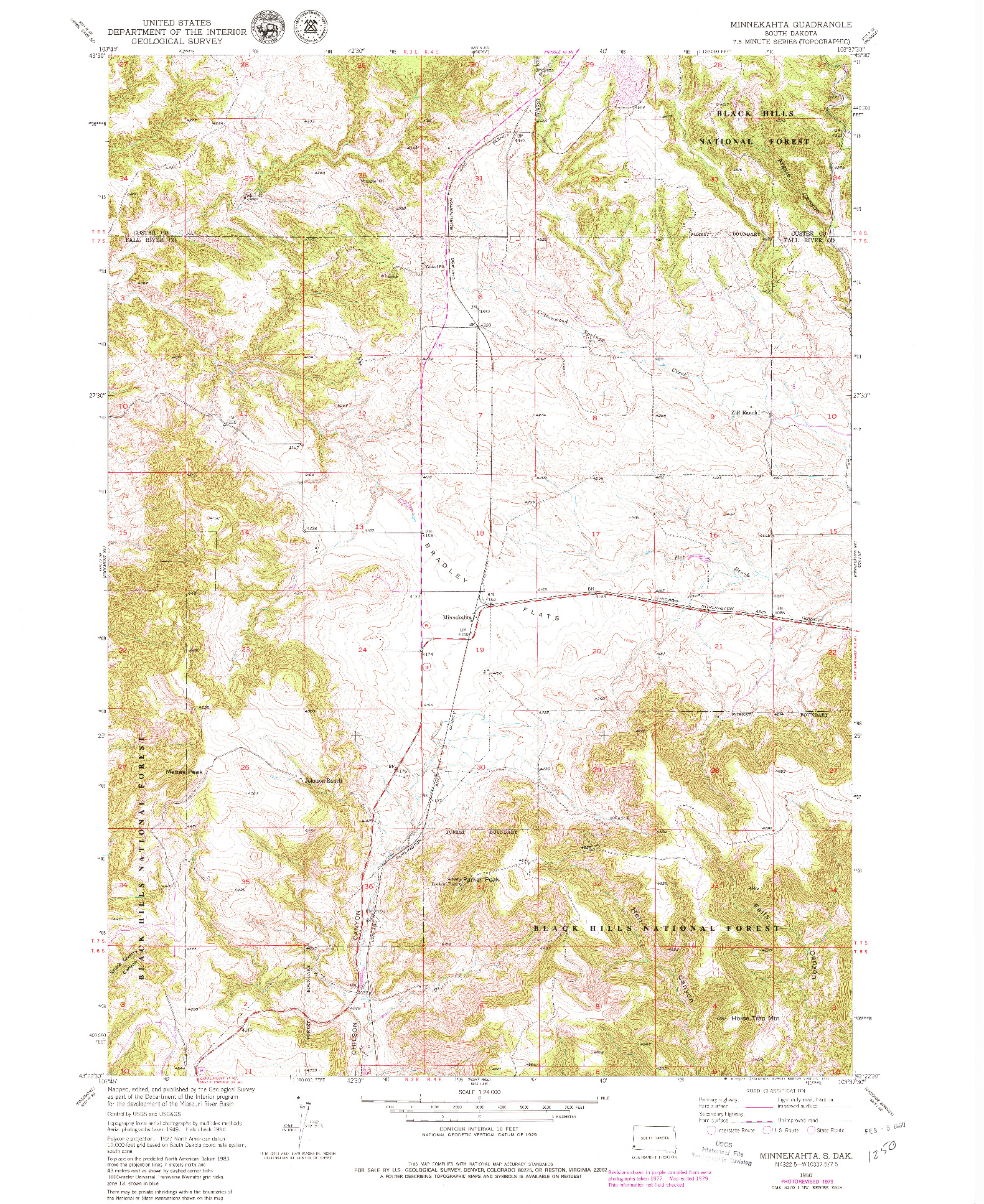 USGS 1:24000-SCALE QUADRANGLE FOR MINNEKAHTA, SD 1950