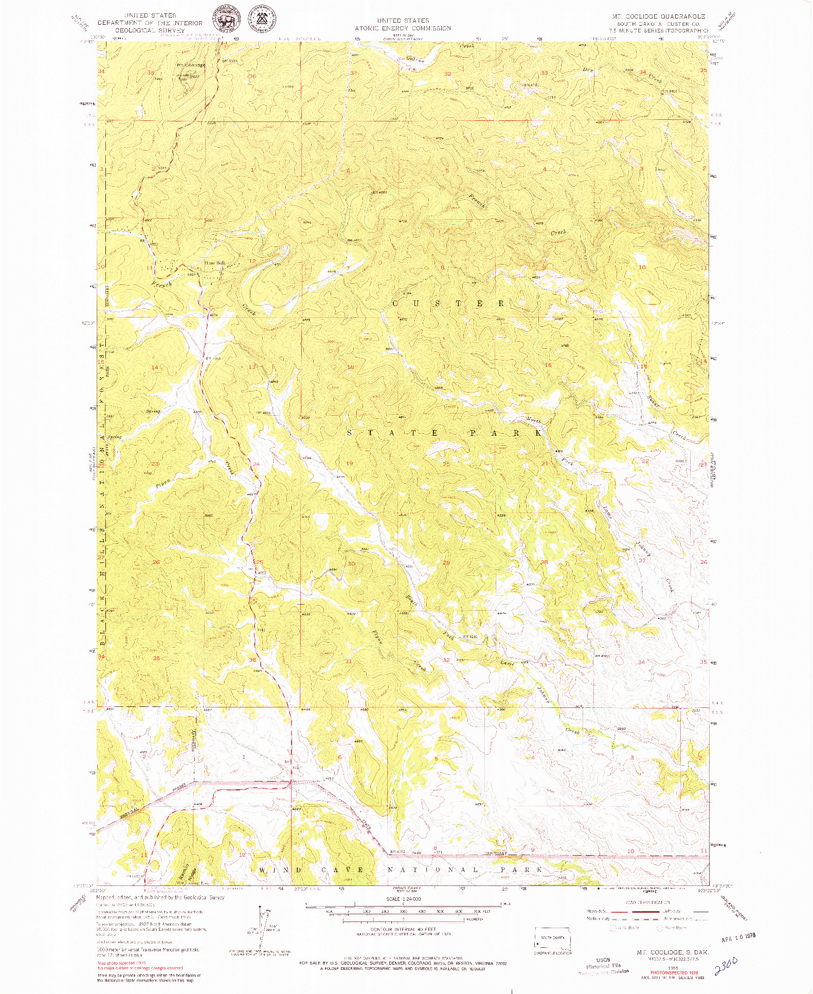 USGS 1:24000-SCALE QUADRANGLE FOR MT. COOLIDGE, SD 1955