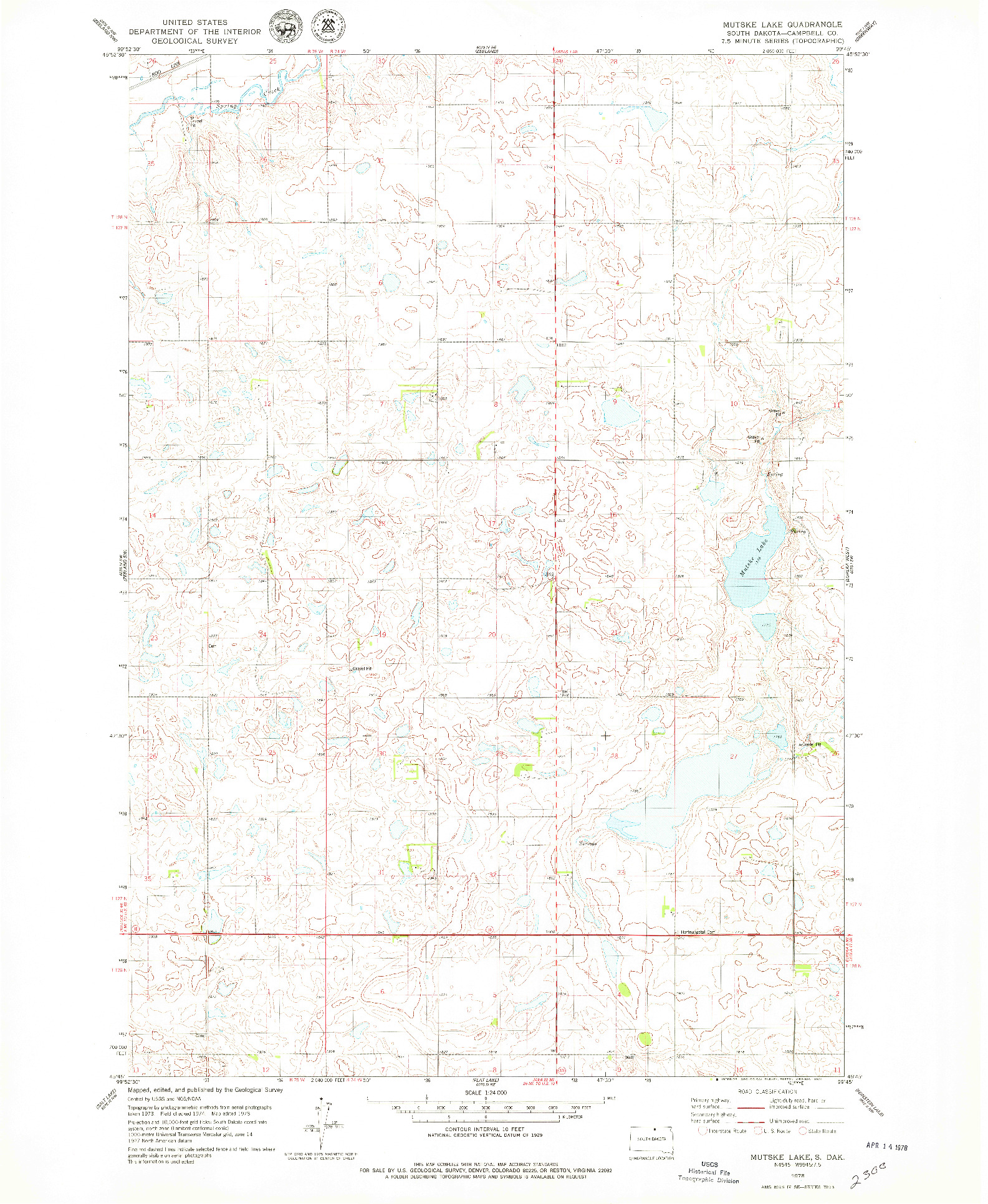USGS 1:24000-SCALE QUADRANGLE FOR MUTSKE LAKE, SD 1978