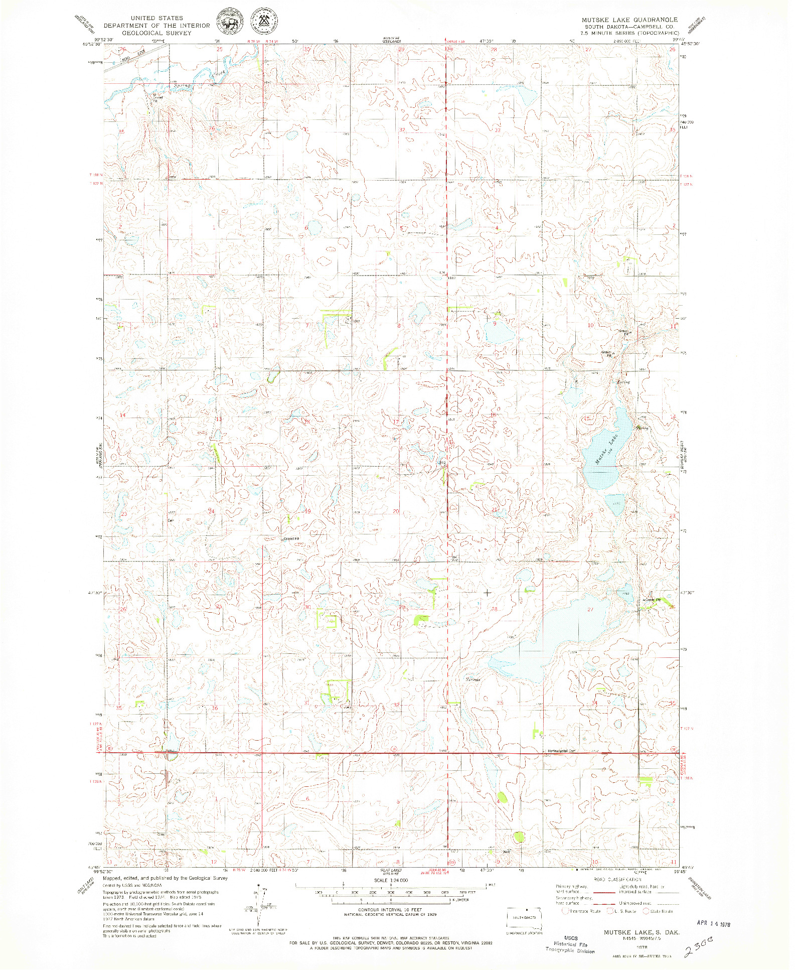 USGS 1:24000-SCALE QUADRANGLE FOR MUTSKE LAKE, SD 1978