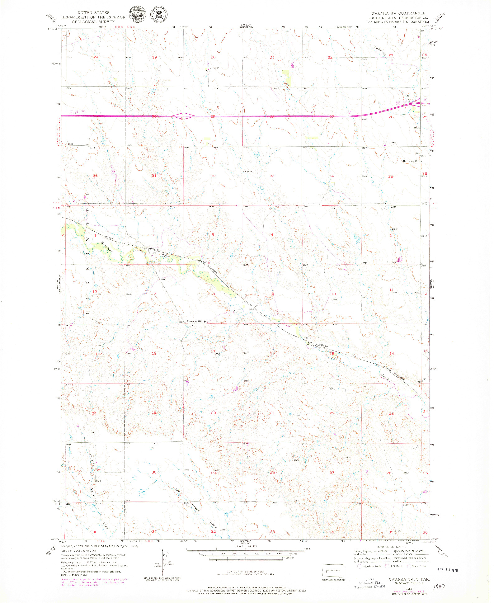 USGS 1:24000-SCALE QUADRANGLE FOR OWANKA SW, SD 1957