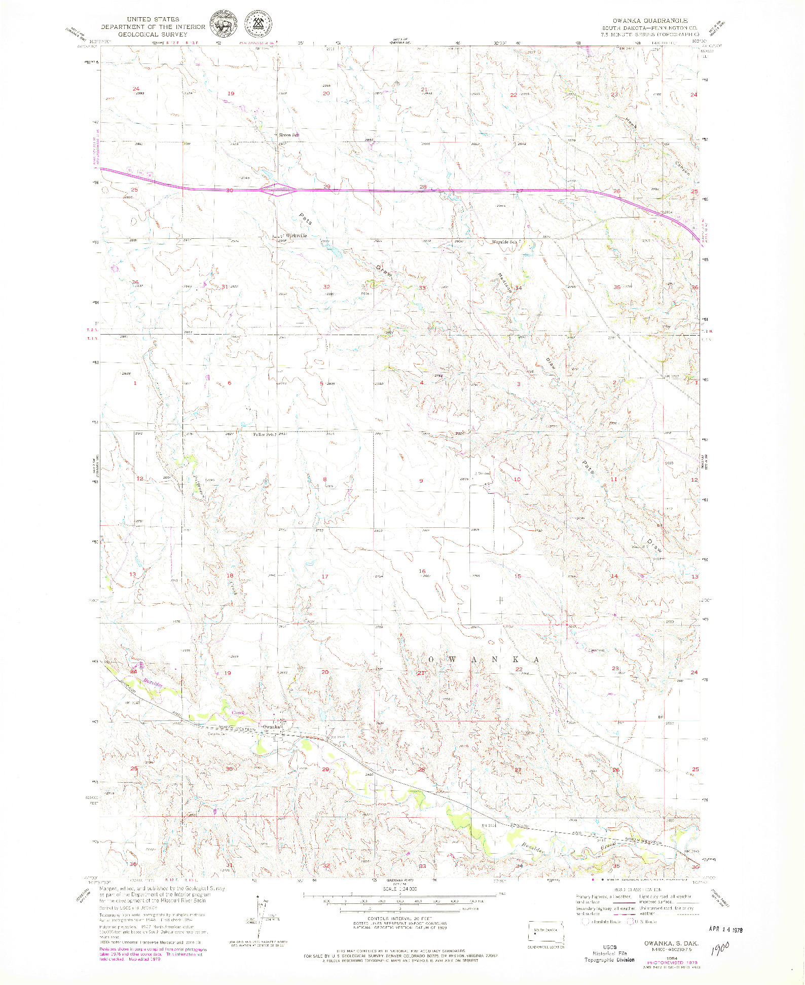 USGS 1:24000-SCALE QUADRANGLE FOR OWANKA, SD 1954
