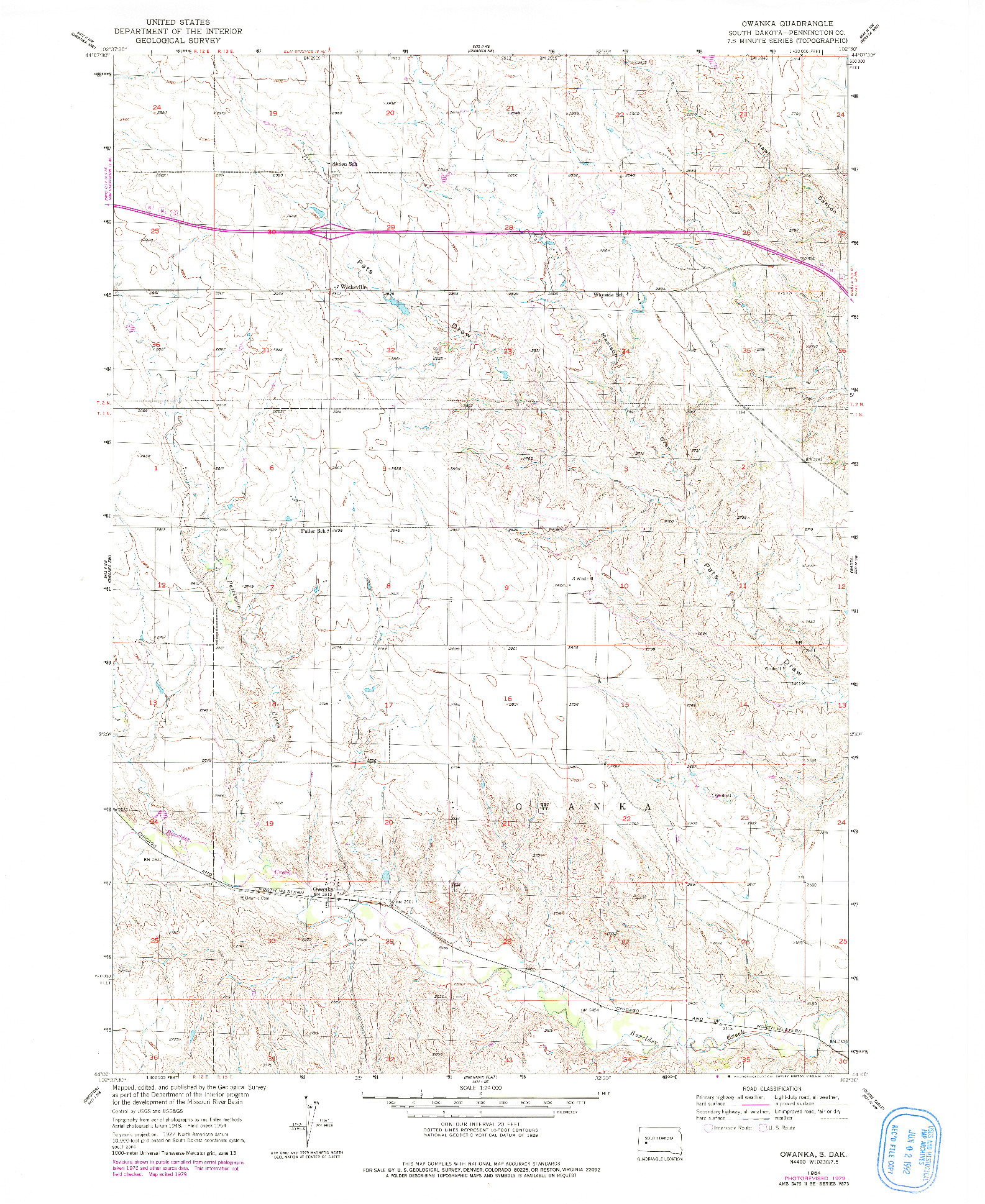 USGS 1:24000-SCALE QUADRANGLE FOR OWANKA, SD 1954