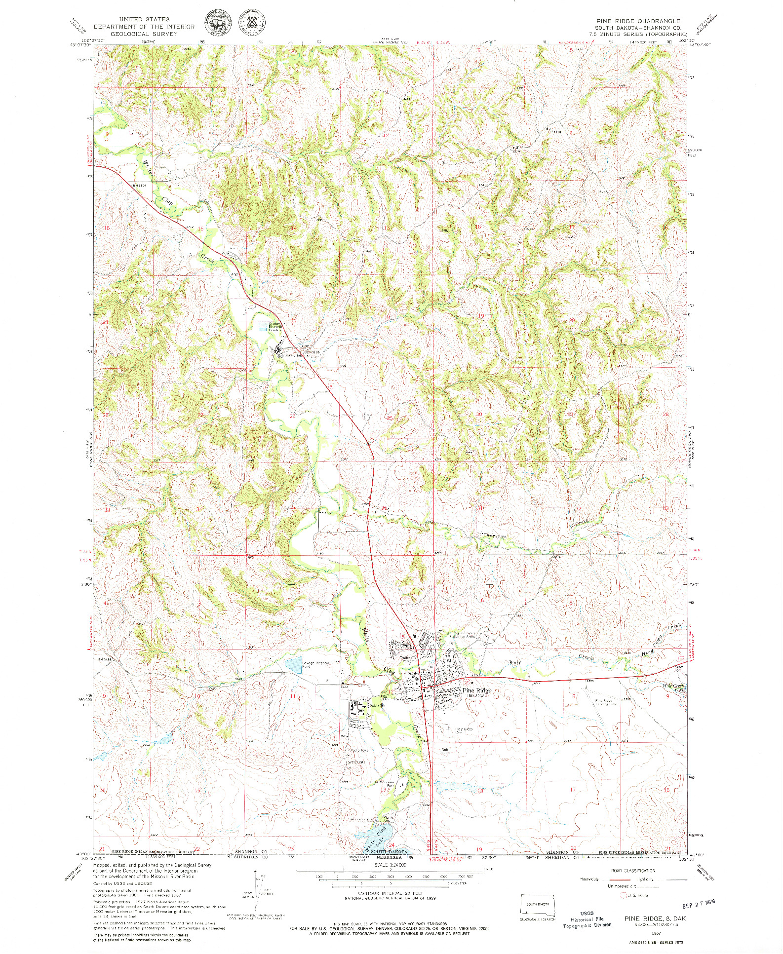 USGS 1:24000-SCALE QUADRANGLE FOR PINE RIDGE, SD 1967