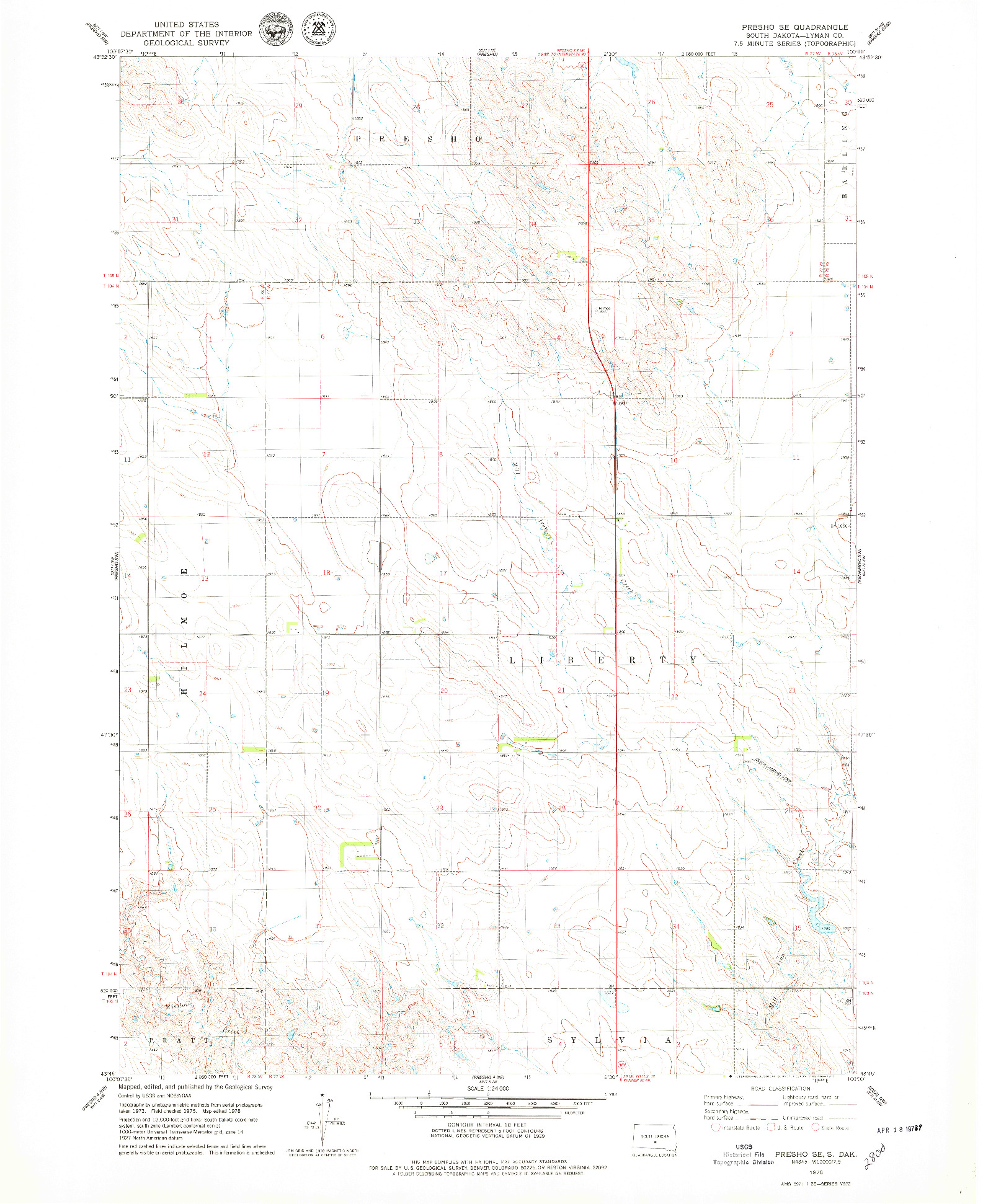 USGS 1:24000-SCALE QUADRANGLE FOR PRESHO SE, SD 1978