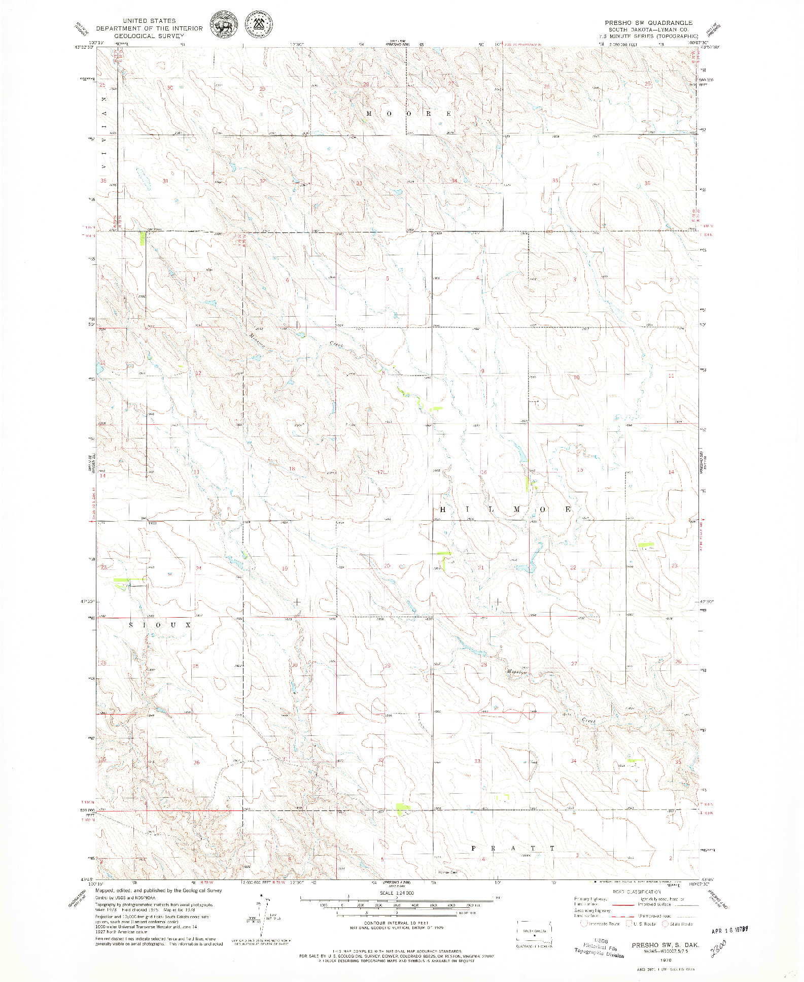 USGS 1:24000-SCALE QUADRANGLE FOR PRESHO SW, SD 1978