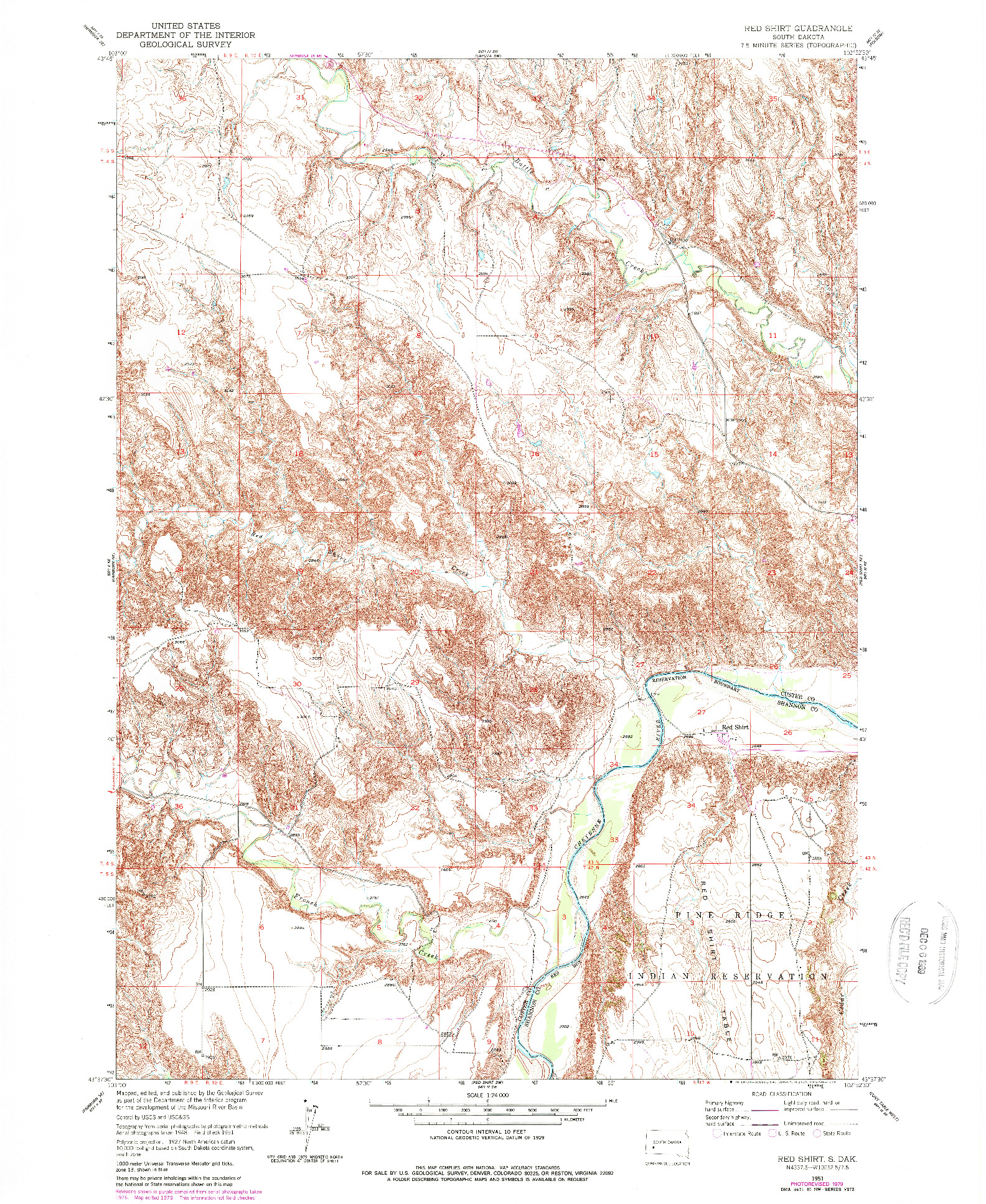 USGS 1:24000-SCALE QUADRANGLE FOR RED SHIRT, SD 1951