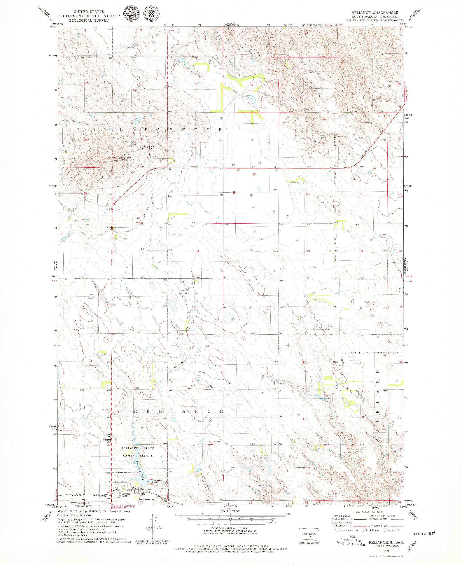 USGS 1:24000-SCALE QUADRANGLE FOR RELIANCE, SD 1978