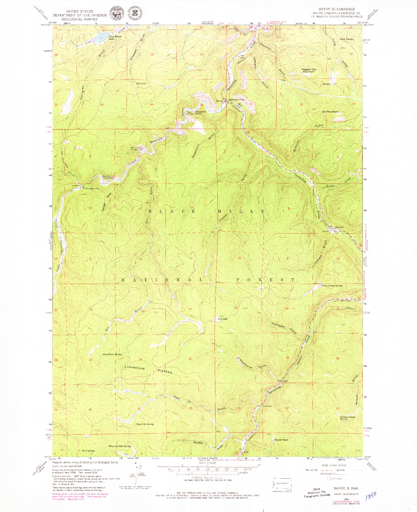 USGS 1:24000-SCALE QUADRANGLE FOR SAVOY, SD 1961