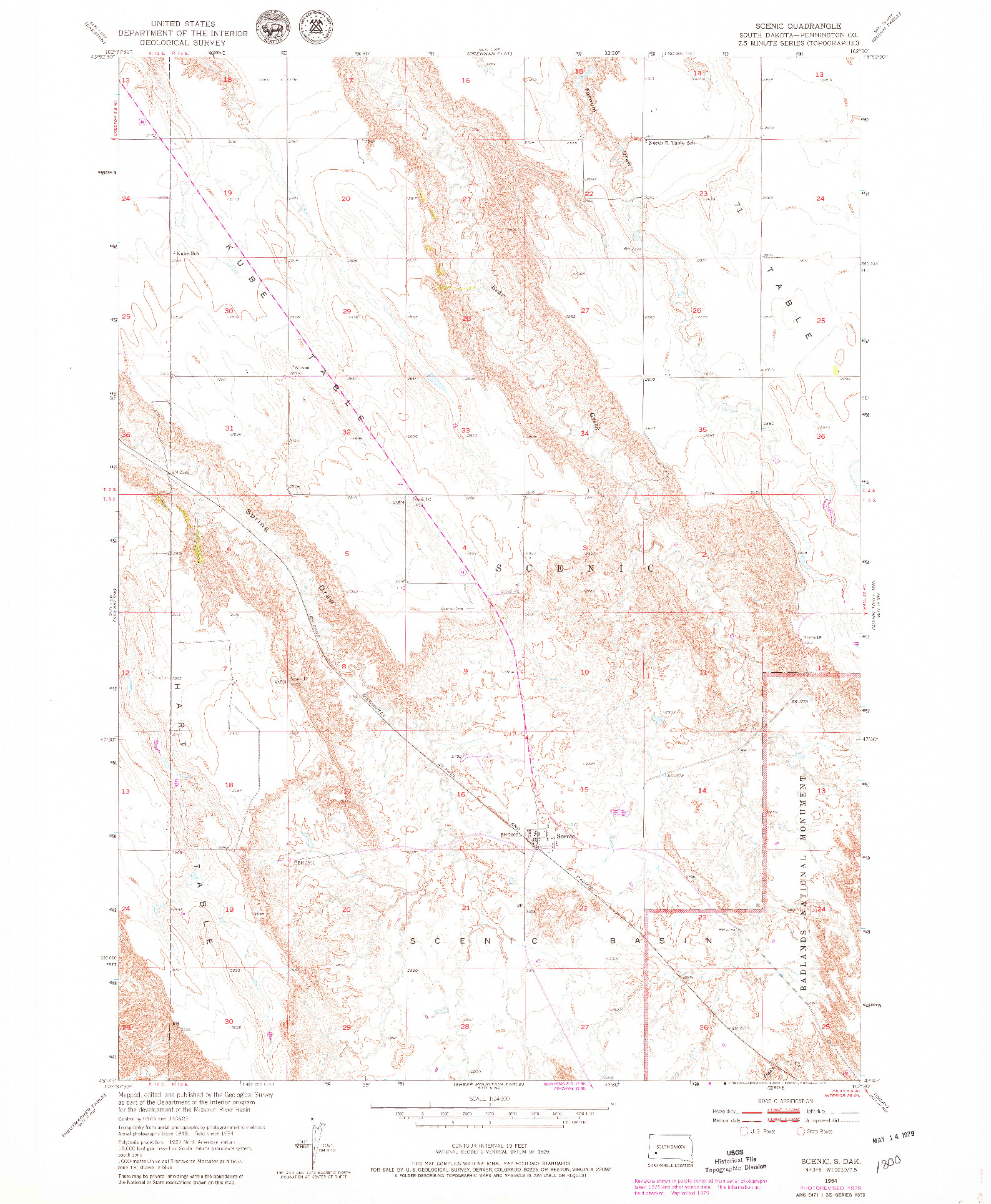 USGS 1:24000-SCALE QUADRANGLE FOR SCENIC, SD 1954