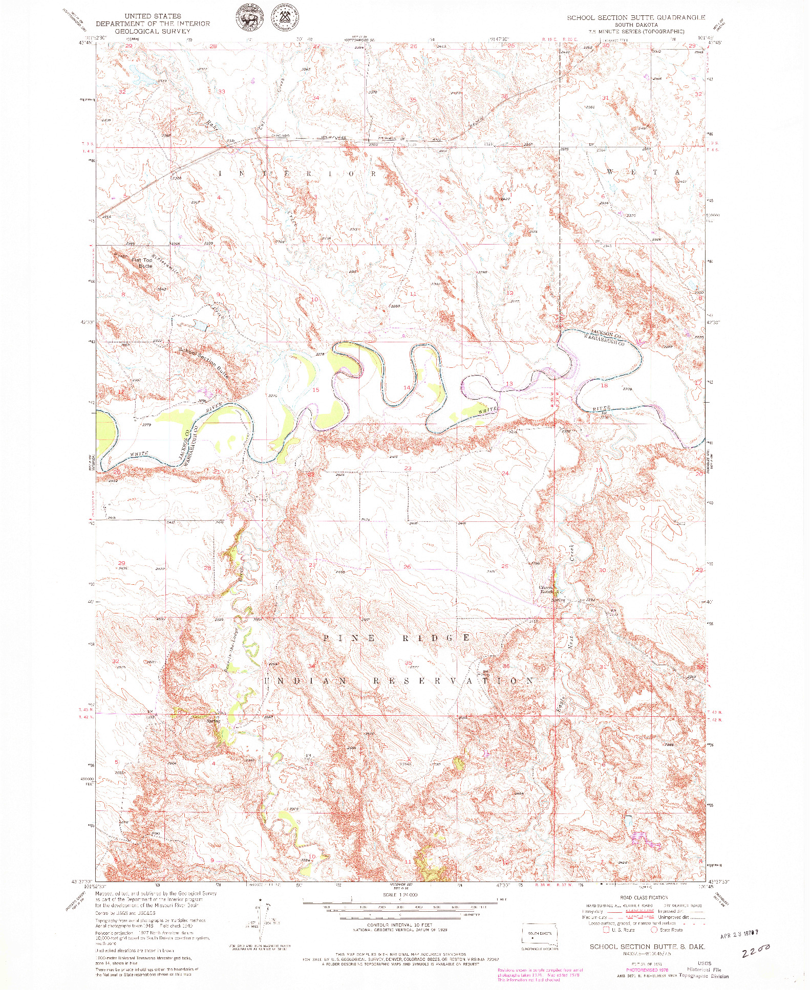 USGS 1:24000-SCALE QUADRANGLE FOR SCHOOL SECTION BUTTE, SD 1951