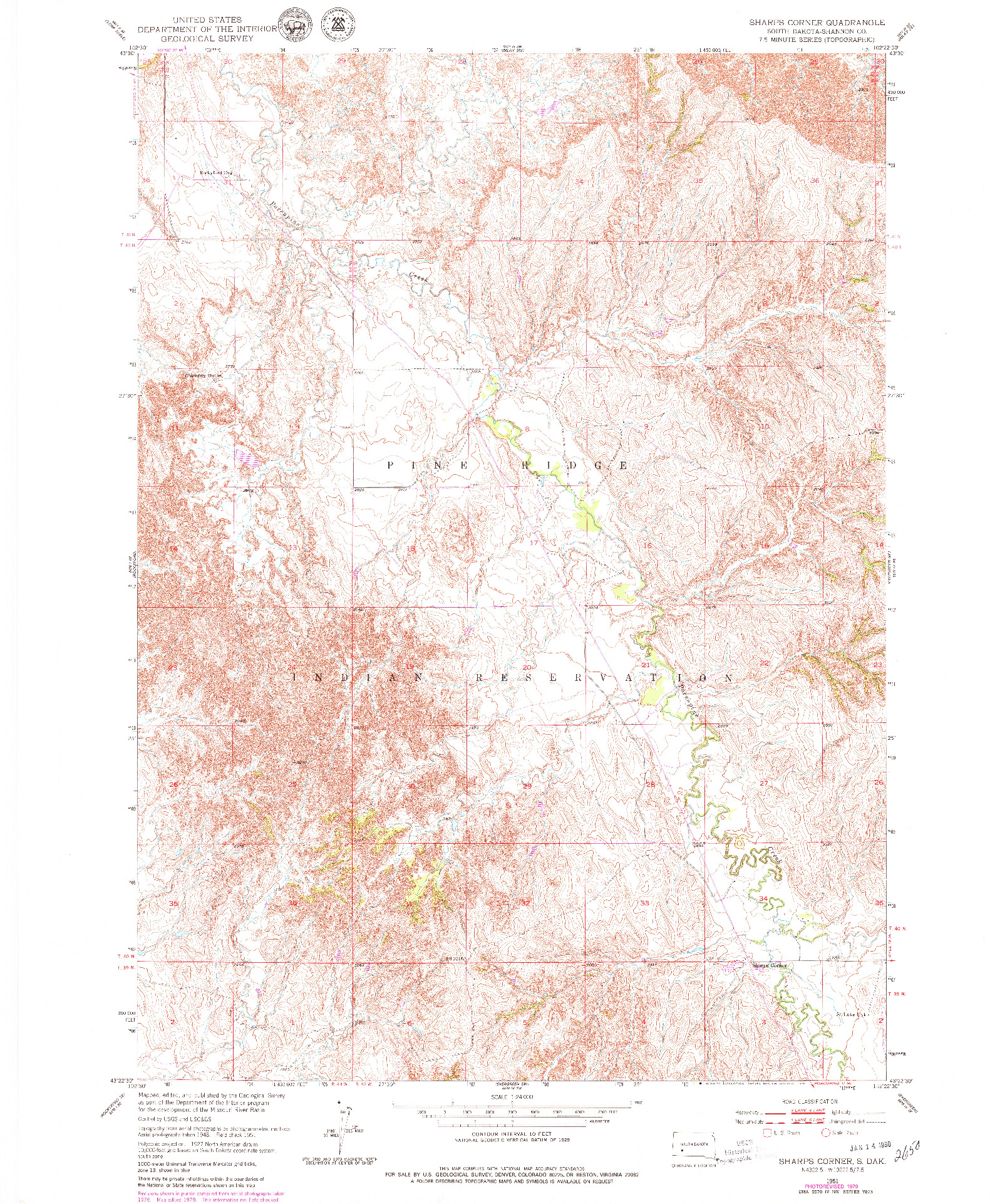 USGS 1:24000-SCALE QUADRANGLE FOR SHARPS CORNER, SD 1951