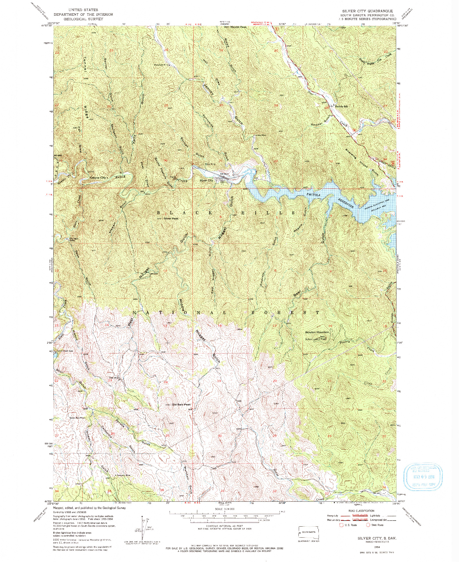 USGS 1:24000-SCALE QUADRANGLE FOR SILVER CITY, SD 1954