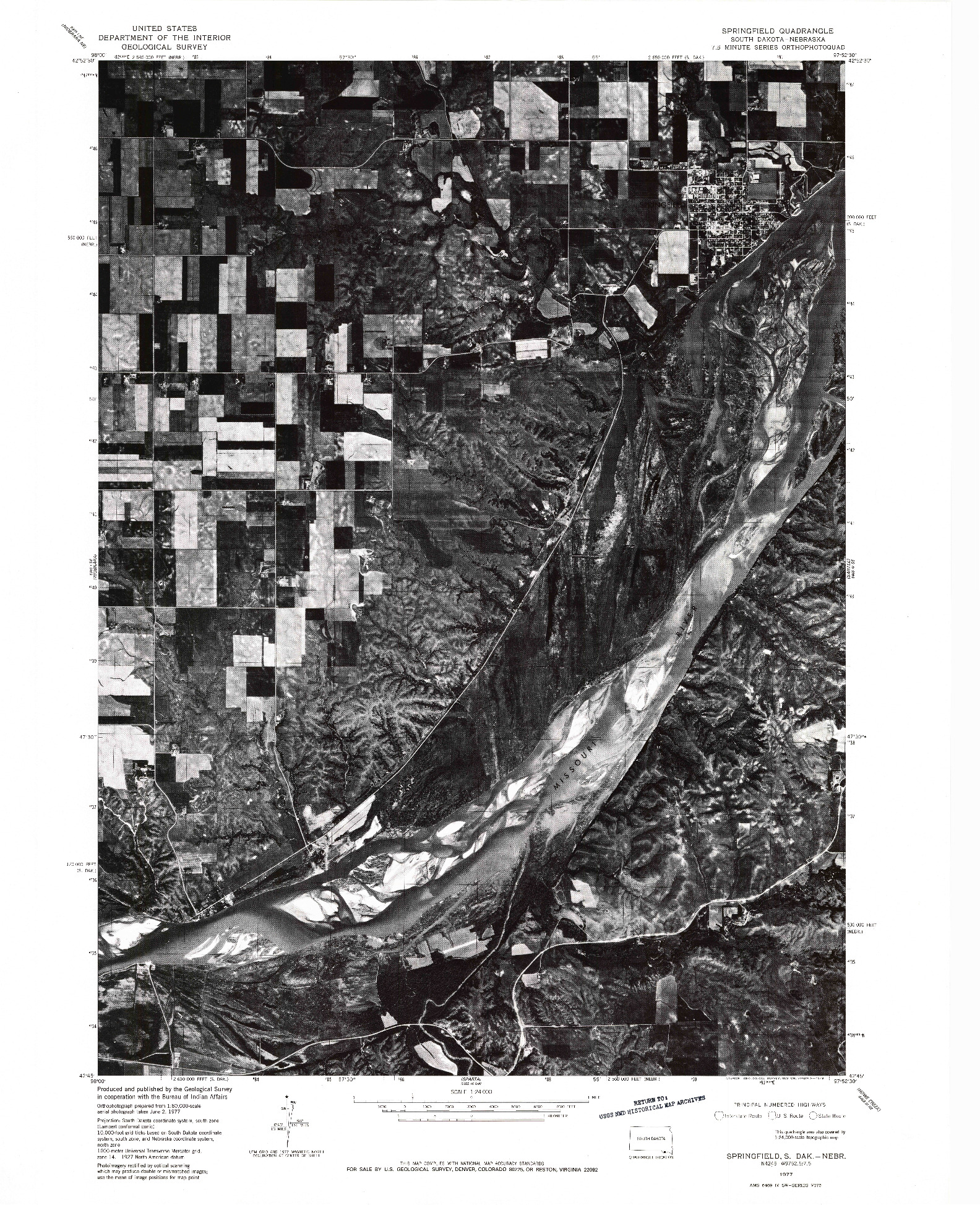 USGS 1:24000-SCALE QUADRANGLE FOR SPRINGFIELD, SD 1977