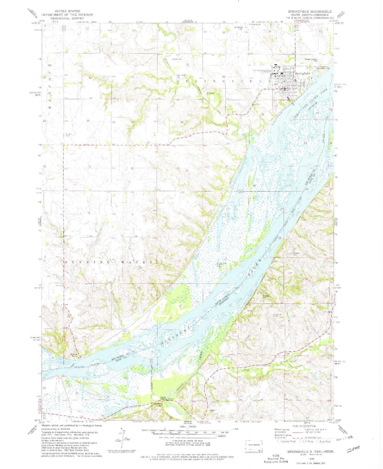 USGS 1:24000-SCALE QUADRANGLE FOR SPRINGFIELD, SD 1978