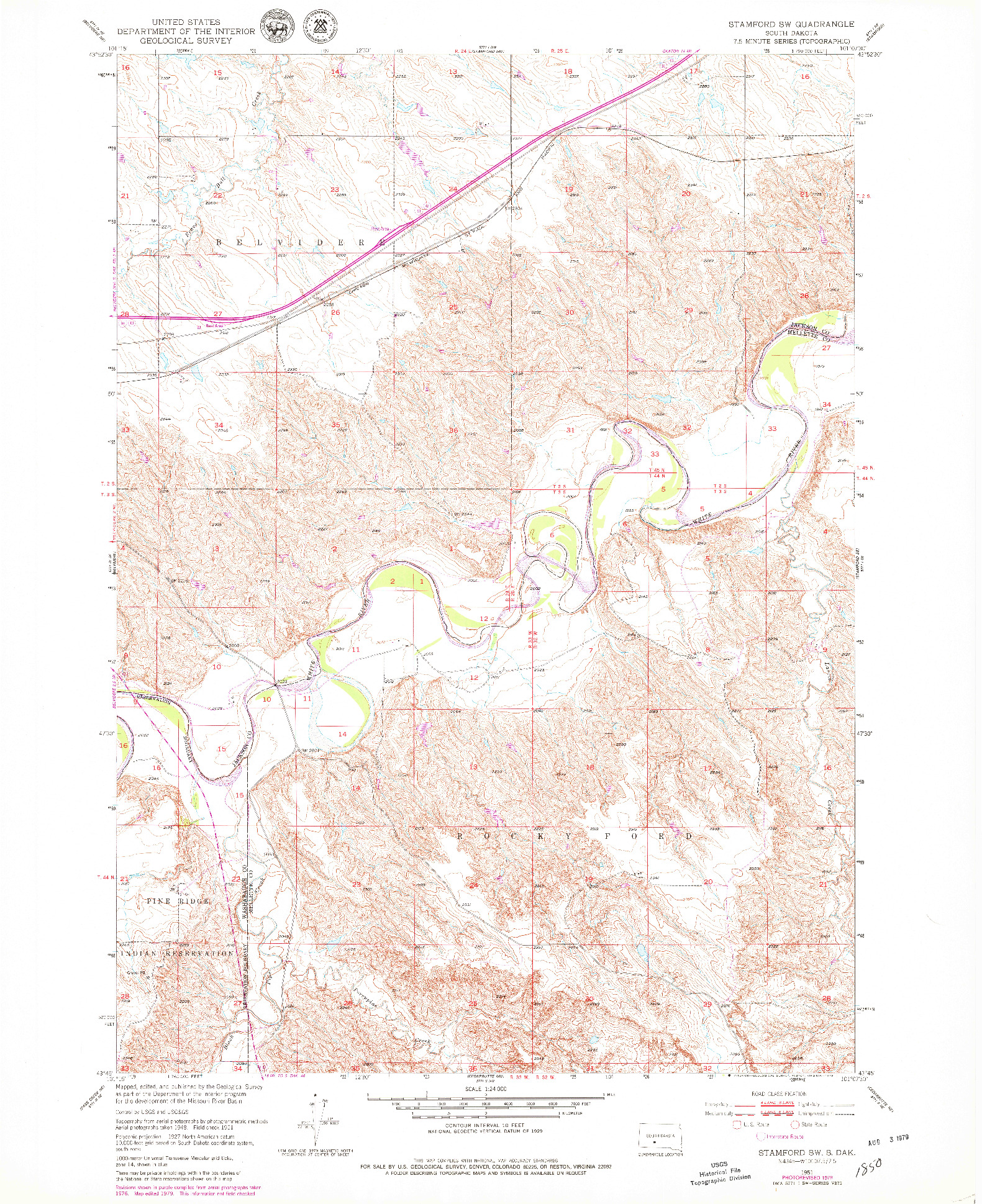 USGS 1:24000-SCALE QUADRANGLE FOR STAMFORD SW, SD 1951