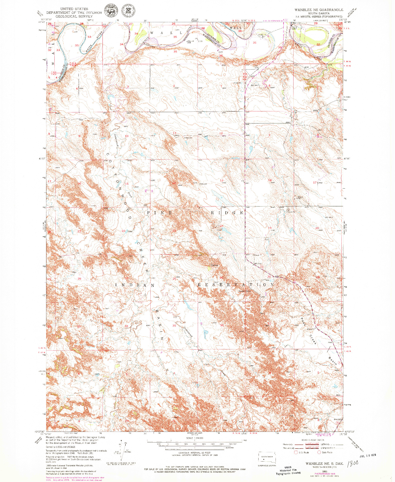 USGS 1:24000-SCALE QUADRANGLE FOR WANBLEE NE, SD 1951