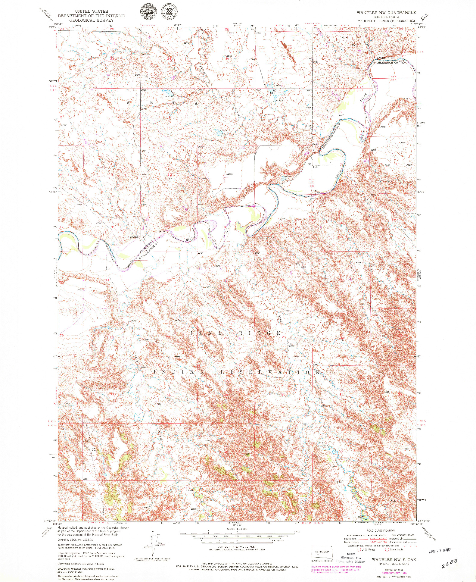 USGS 1:24000-SCALE QUADRANGLE FOR WANBLEE NW, SD 1951