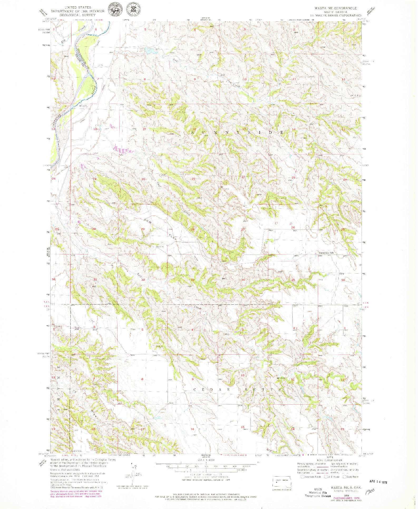 USGS 1:24000-SCALE QUADRANGLE FOR WASTA NE, SD 1954
